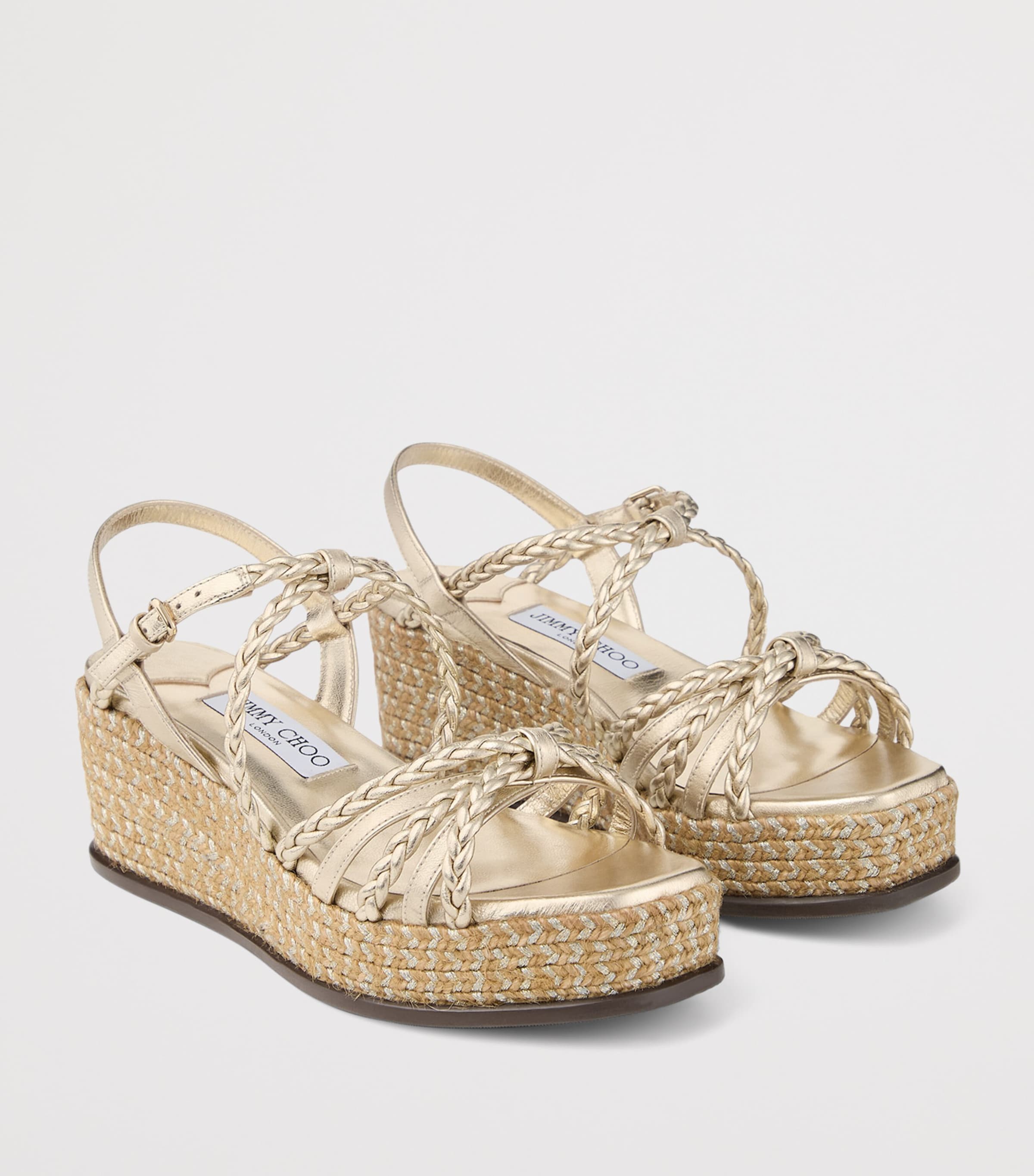 Jimmy Choo Nyra 60 Leather Wedge Sandals Soft Gold Mix Image 2