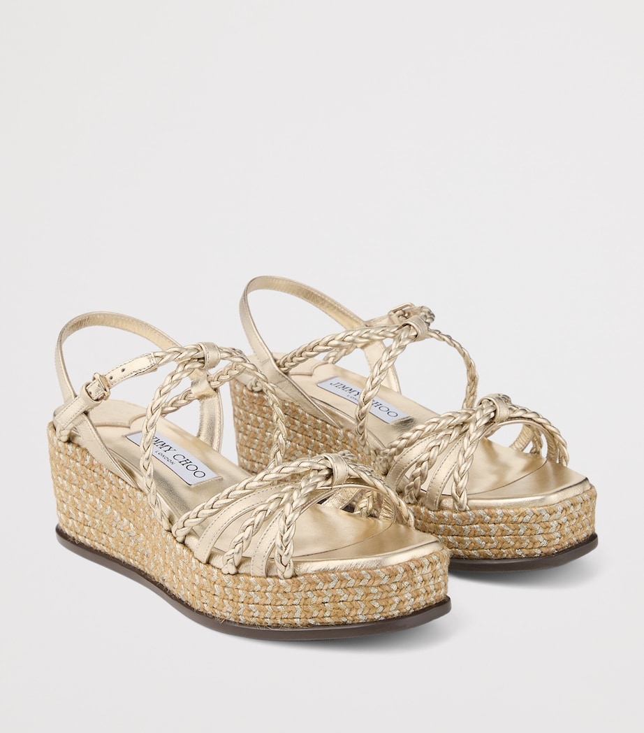 Jimmy Choo Nyra 60 Leather Wedge Sandals Soft Gold Mix Image 2