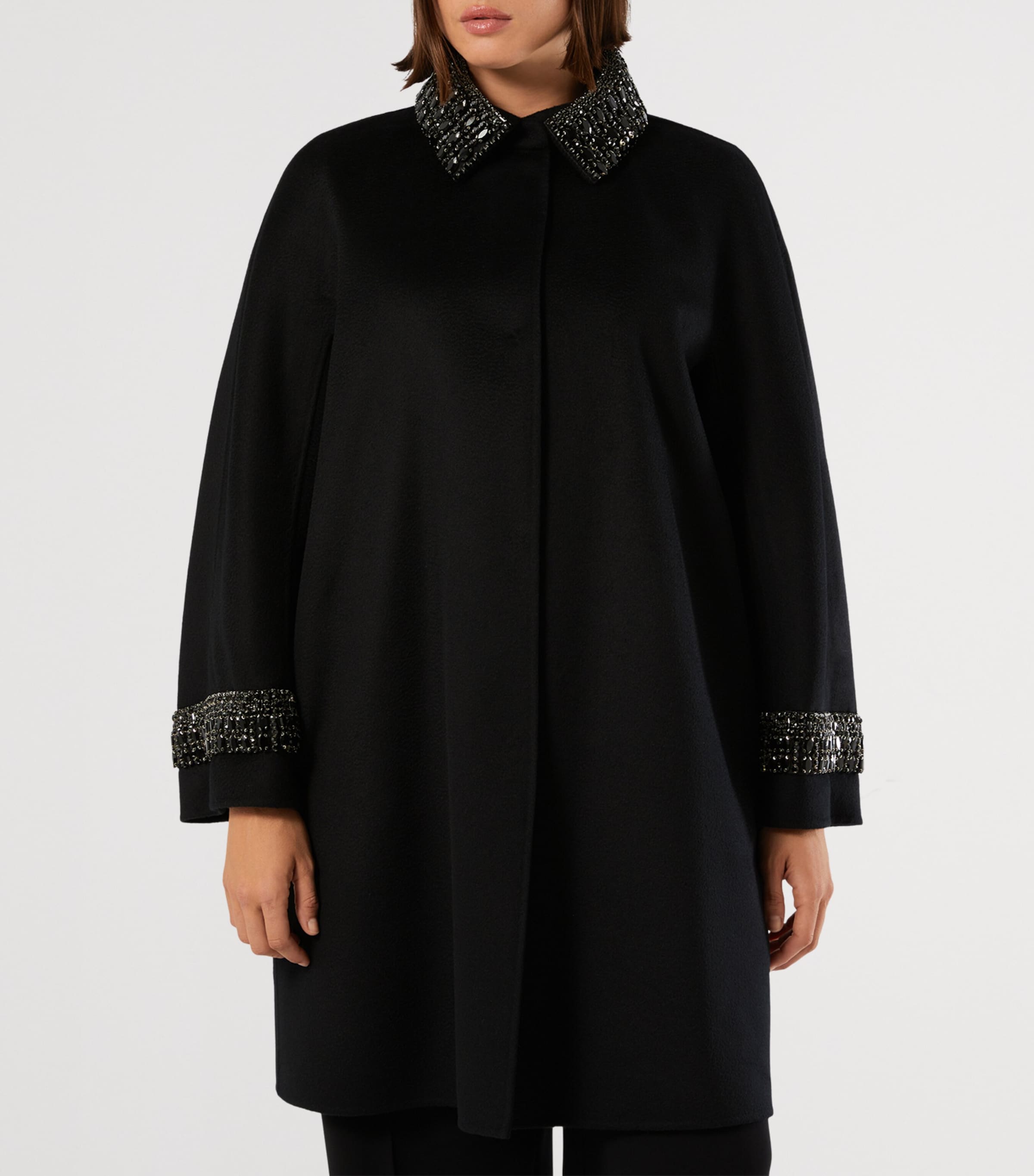 Virgin Wool Sparkling-Detail Coat BLACK Image 2