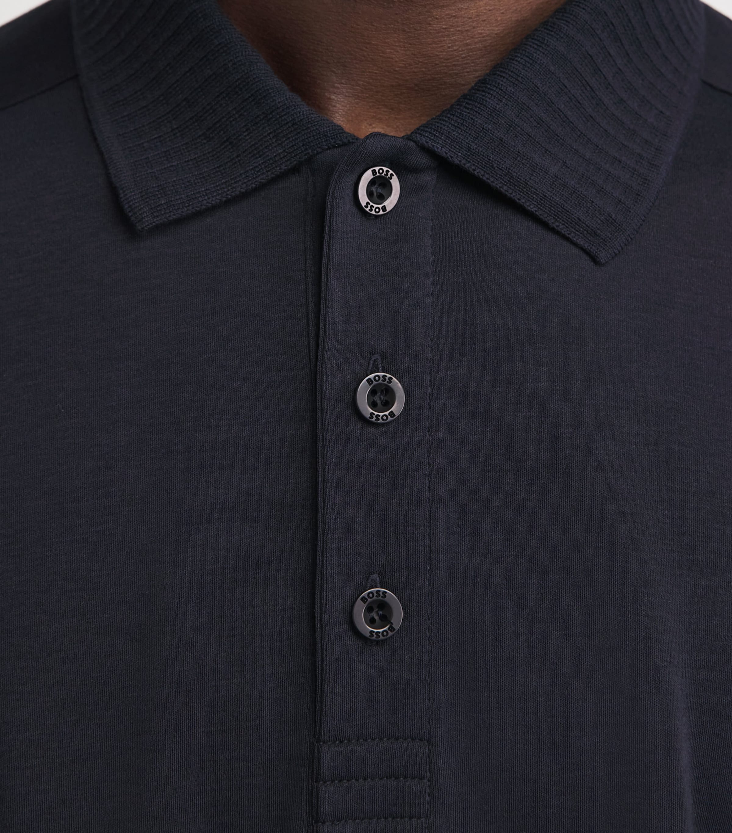BOSS Mens Cotton Shoulder Logo Polo Shirt Dark Blue Image 3