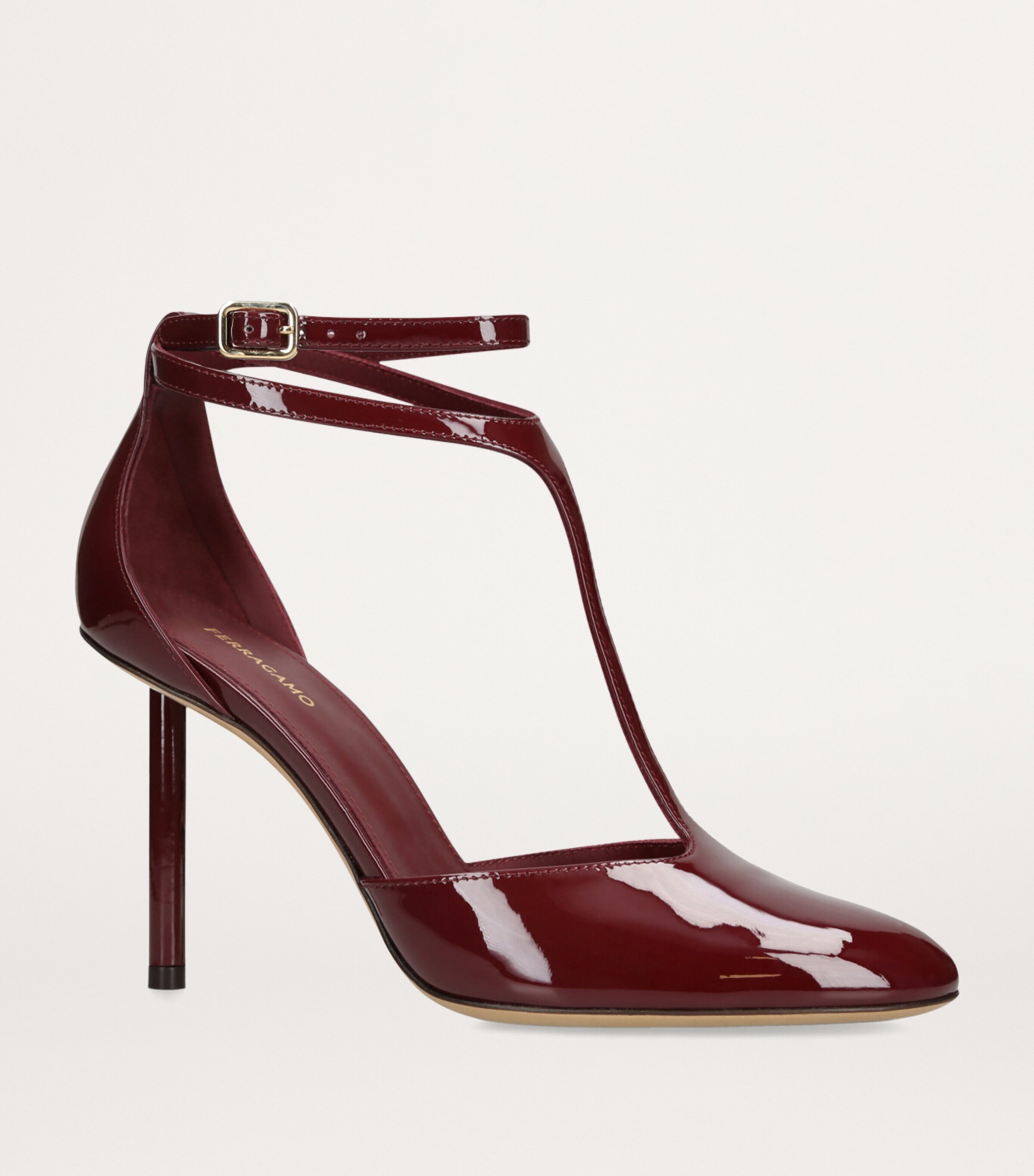 Salvatore Ferragamo Burgundy Patent Leather Lysandra Pumps 95