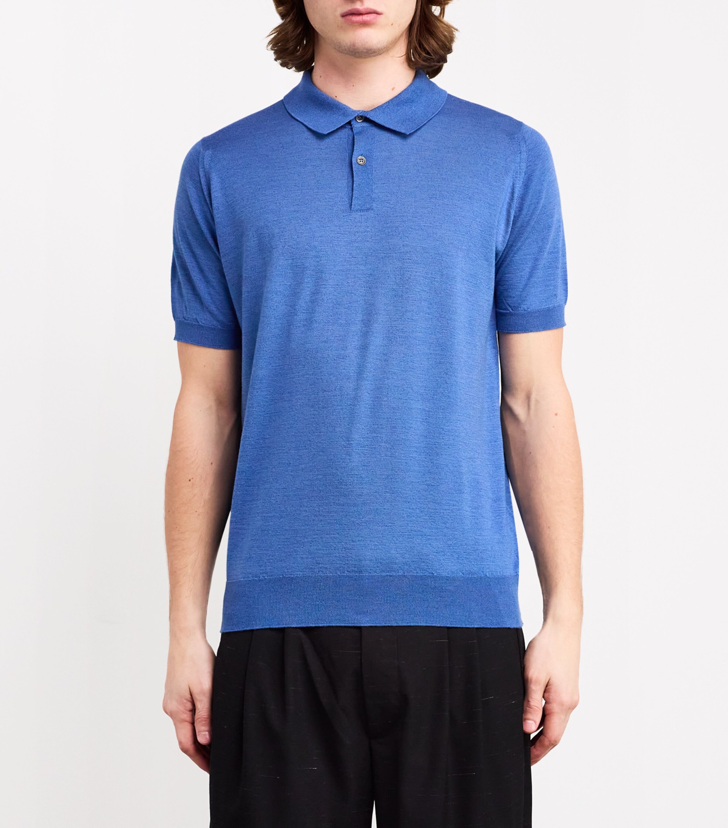John Smedley Mens Wool-Cotton Leyburn Polo Shirt Ocean Image 3