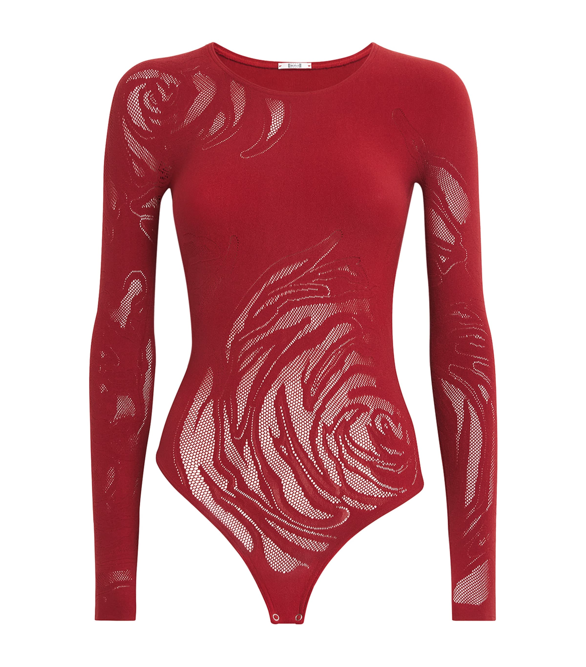 Wolford Rose Net Bodysuit In Red
