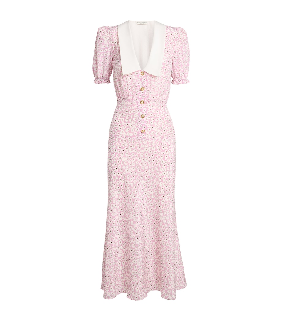 Silk Floral Collar Midi Dress 1816 PINK-WHITE Image 1