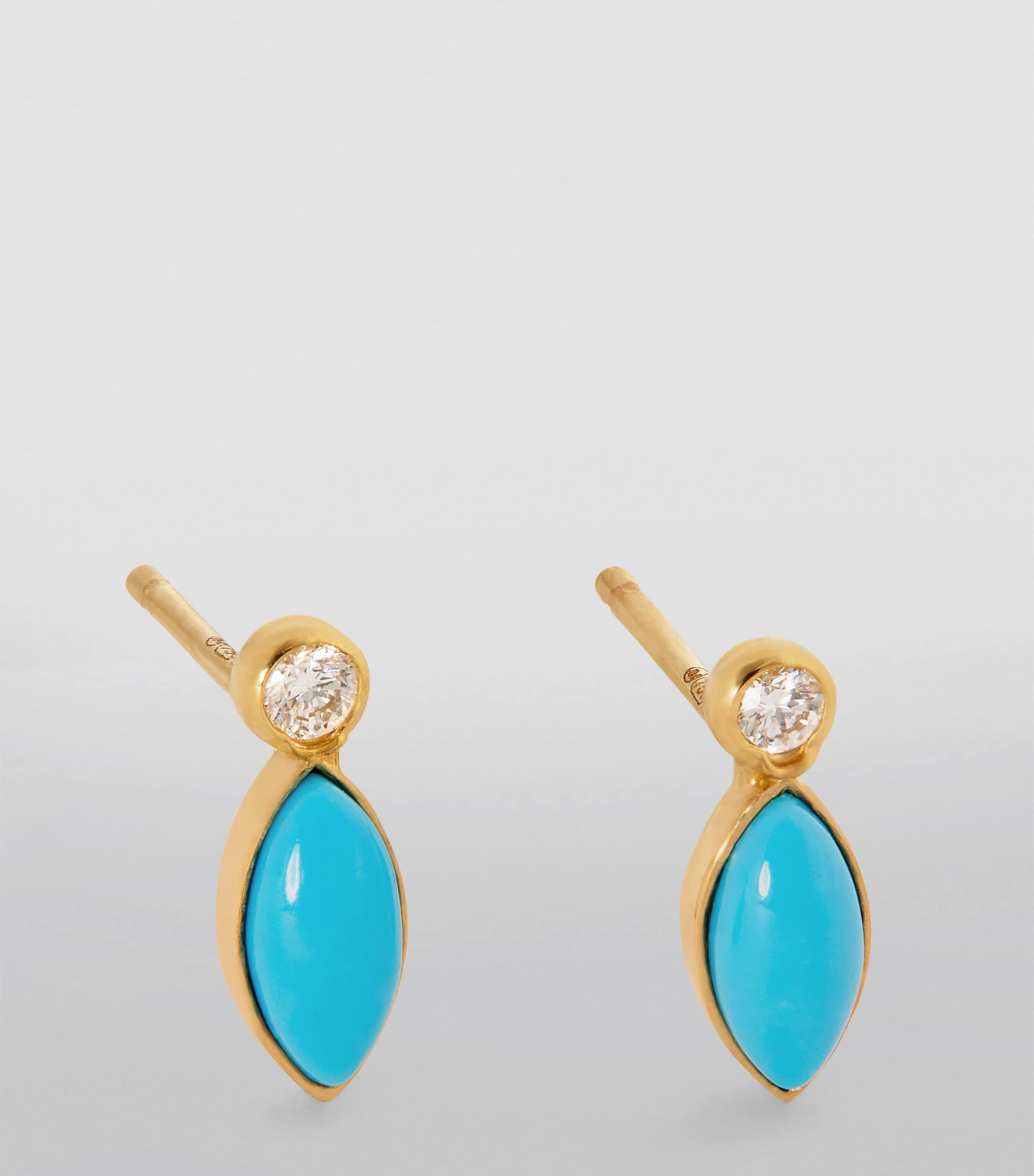 Yellow Gold, Diamond and Turquoise Marquise Earrings YELLOW GOLD Image 2