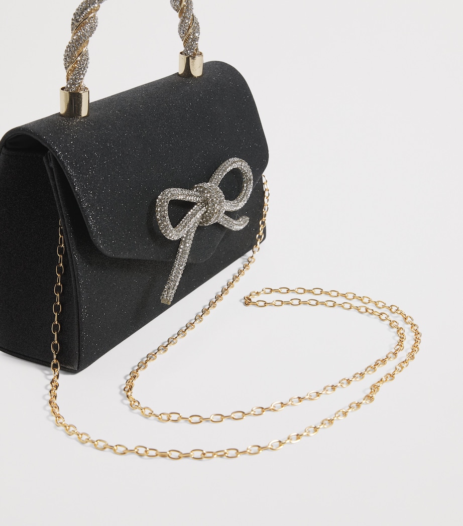 Glitter Diamanté Bow Handbag FBLACK/SILVER Image 4