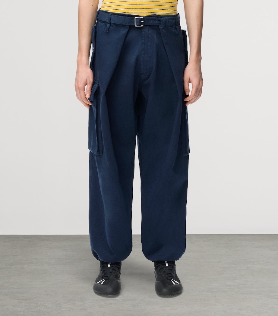 LOEWE Mens Cotton Pleated Cargo Trousers Dark Navy Image 3