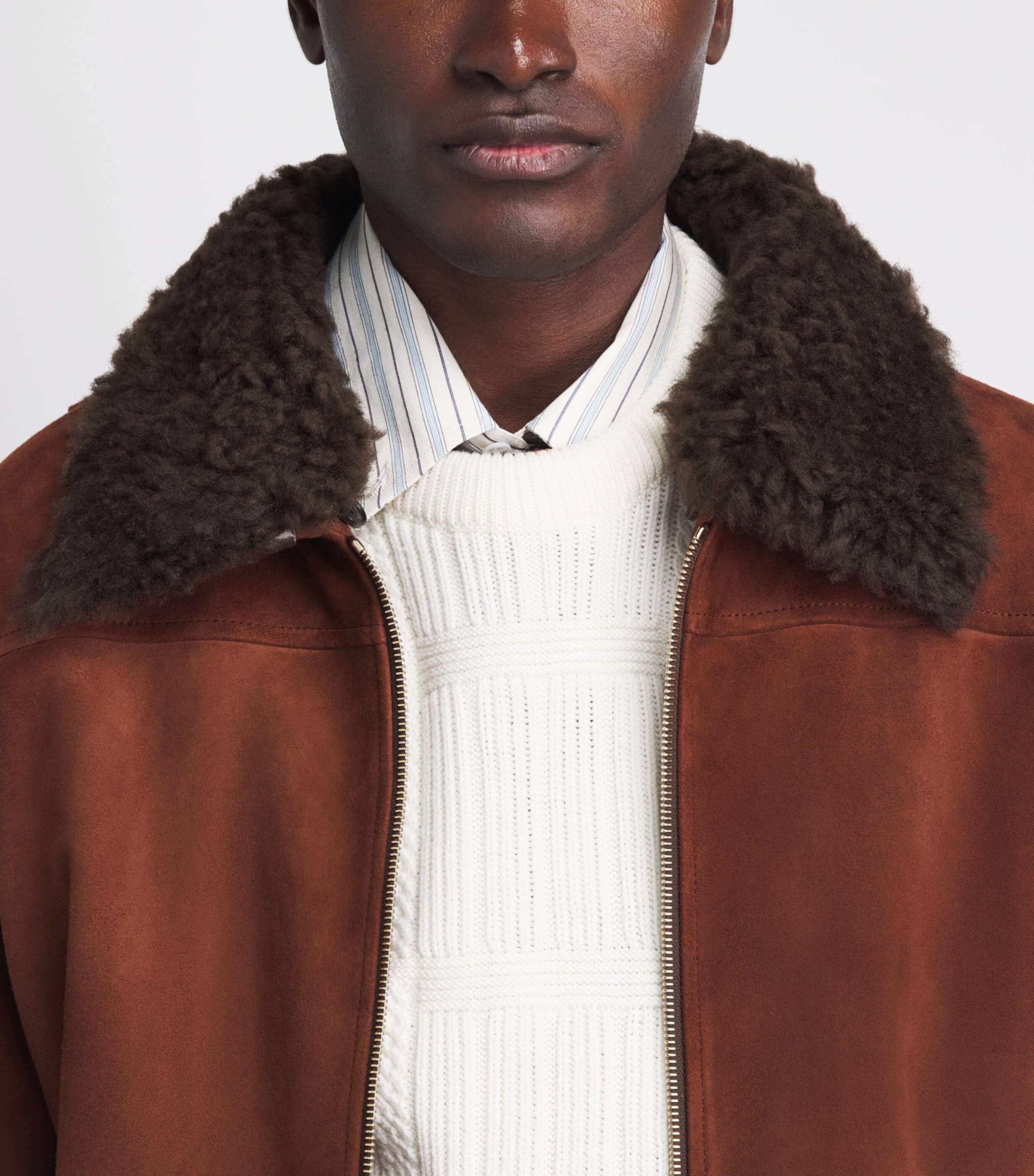Paul Smith Mens Suede Shearling-Collar Flight Jacket Brown Image 3