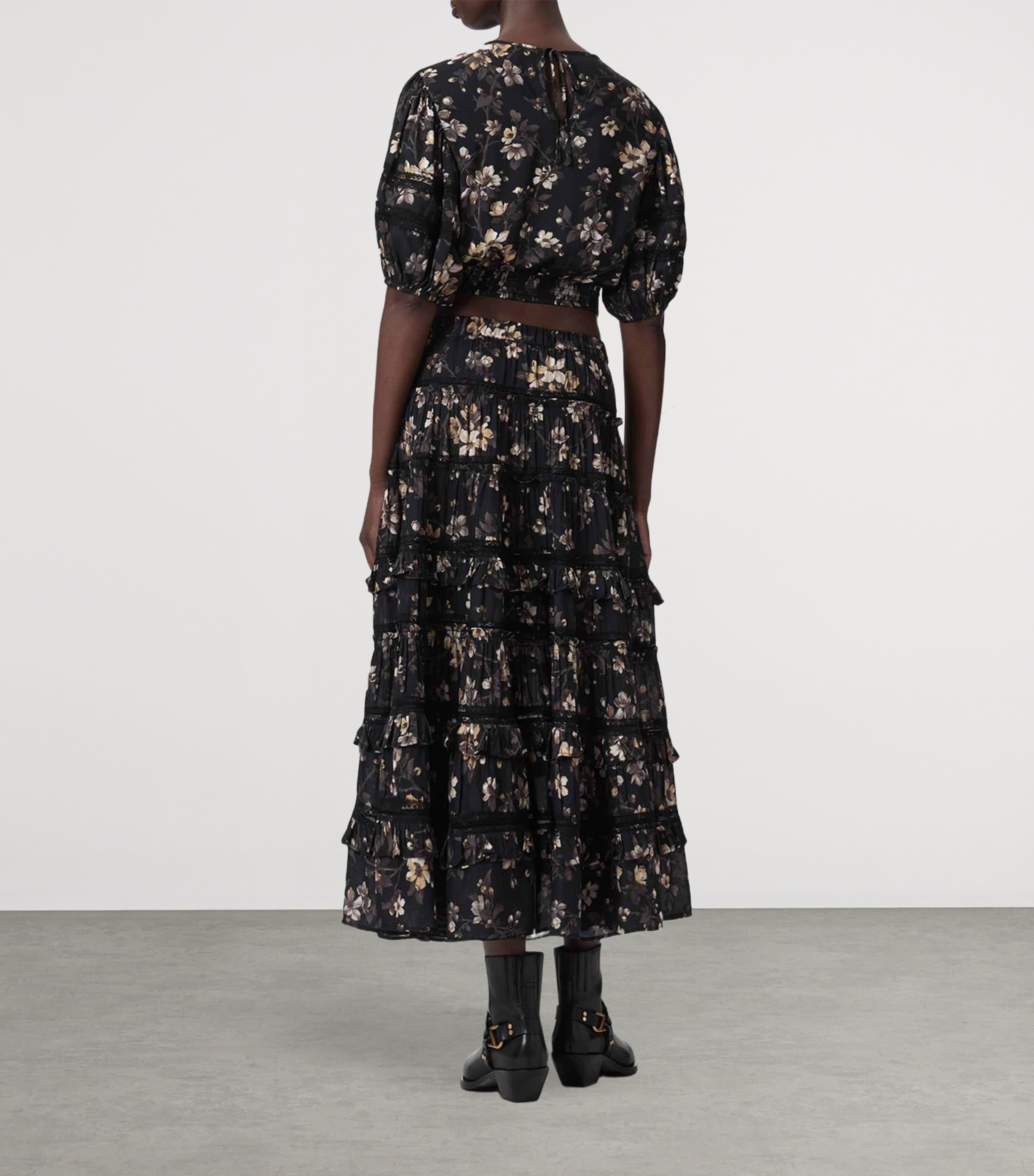AllSaints Womens Floral Print Talia Midi Skirt Vine Black Image 7