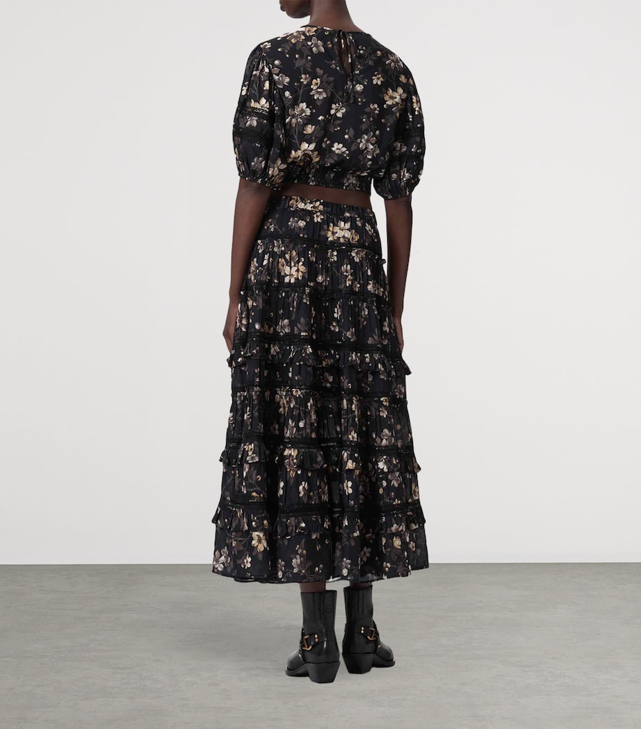 AllSaints Womens Floral Print Talia Midi Skirt Vine Black Image 7