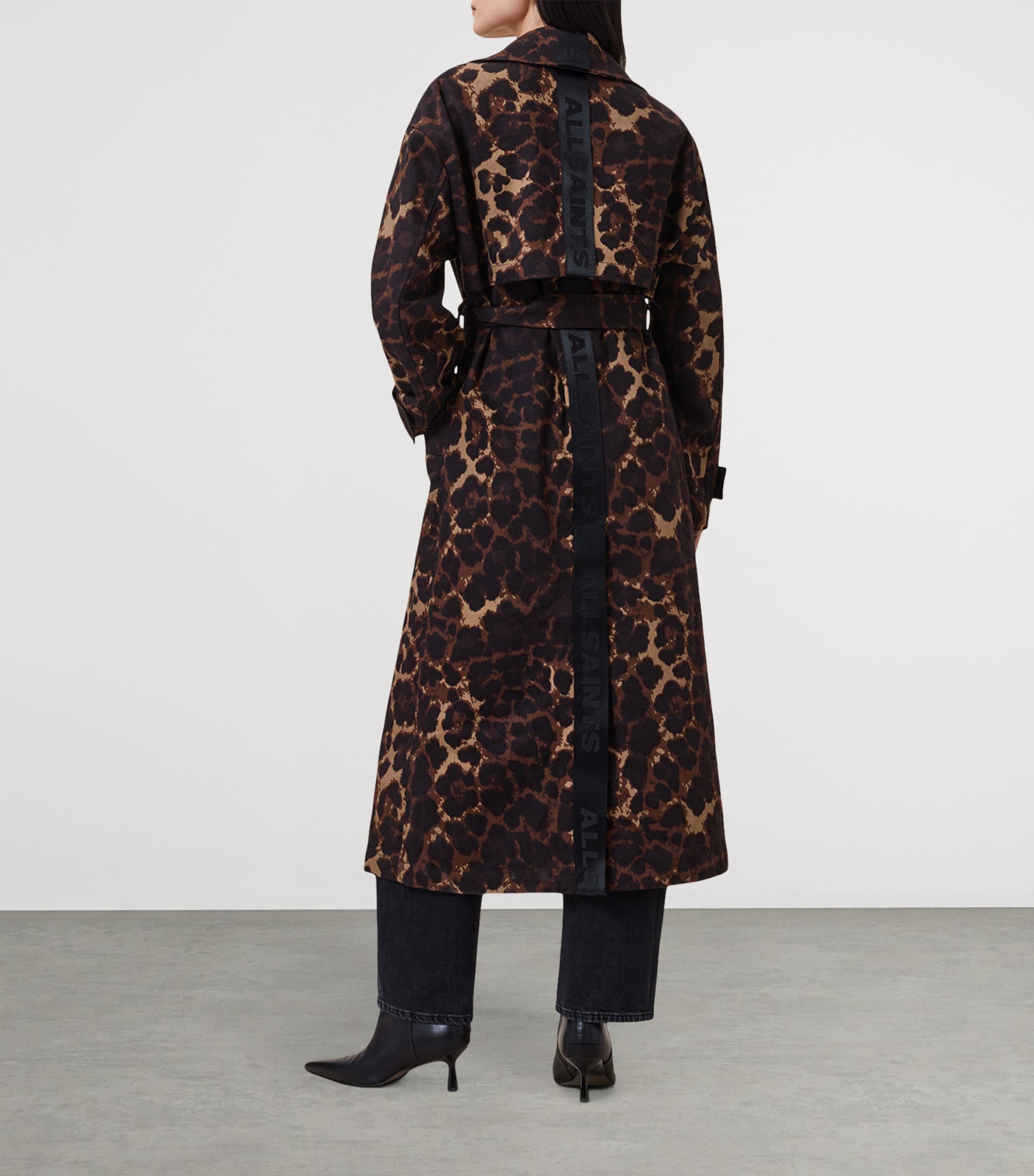 AllSaints Brown Leopard Print Abel Trench Coat | Harrods UK