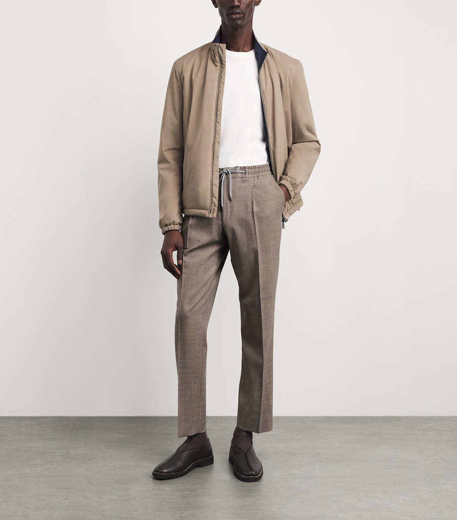 Corneliani Mens Stretch-Virgin Wool Drawstring Trousers Natural / Beige Image 2