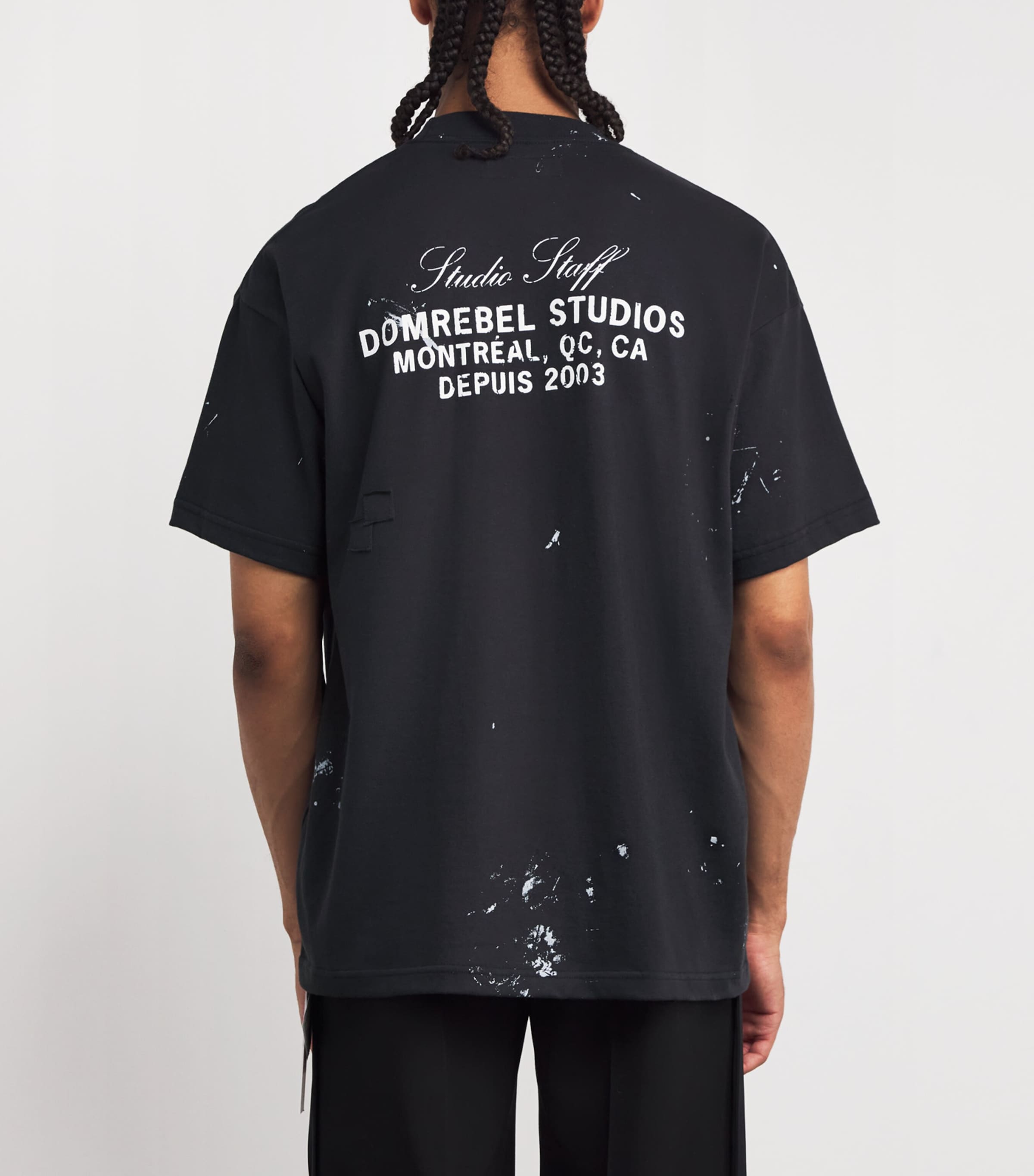 DOMREBEL Mens Cotton Paint-Splatter Staff T-Shirt Old Black Image 4