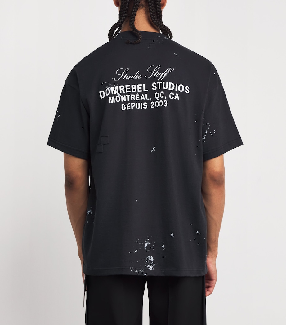 Cotton Paint-Splatter Staff T-Shirt OLD BLACK Image 4