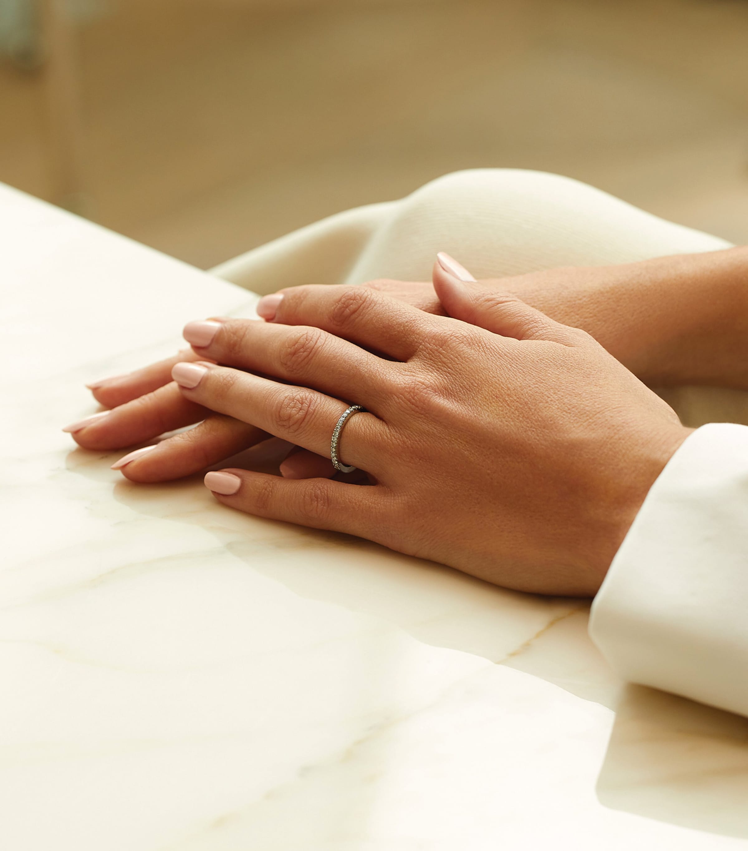 Platinum and Diamond Vintage Half-Hoop Wedding Band PLATINUM Image 2