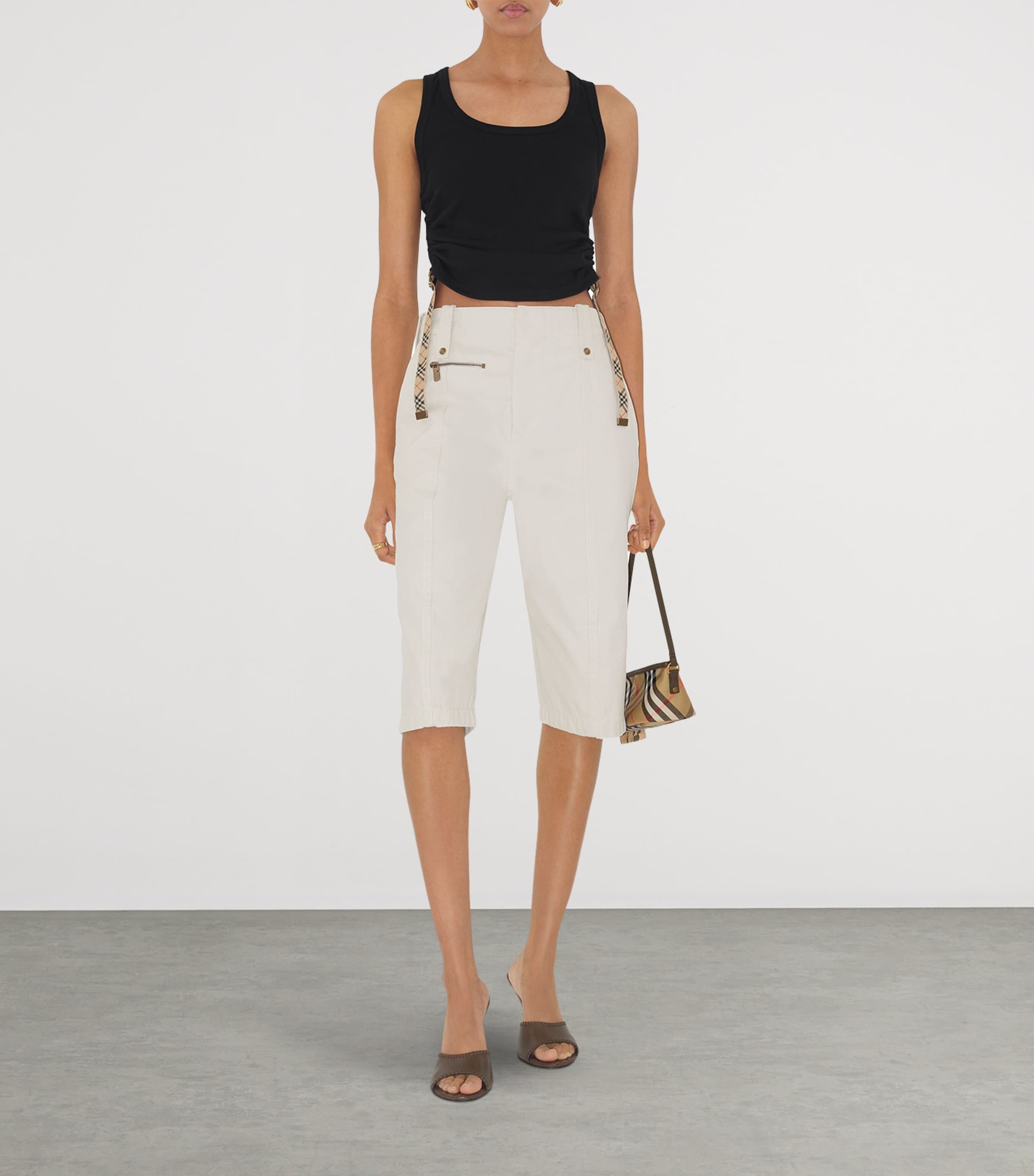 Cotton-Blend Gathered Tank Top BLACK Image 2