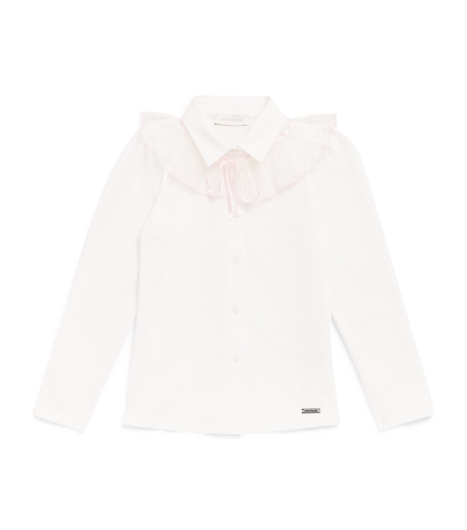 Monnalisa Cotton Ruffle-Collar Shirt (24 Months – 12 Years) Panna+rosa Cipria Image 1