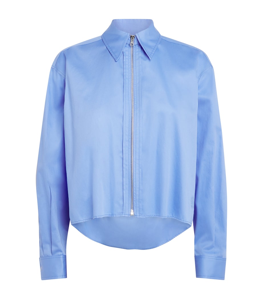 Sandro Paris Womens Cotton Zipped Shirt Blue Image 1