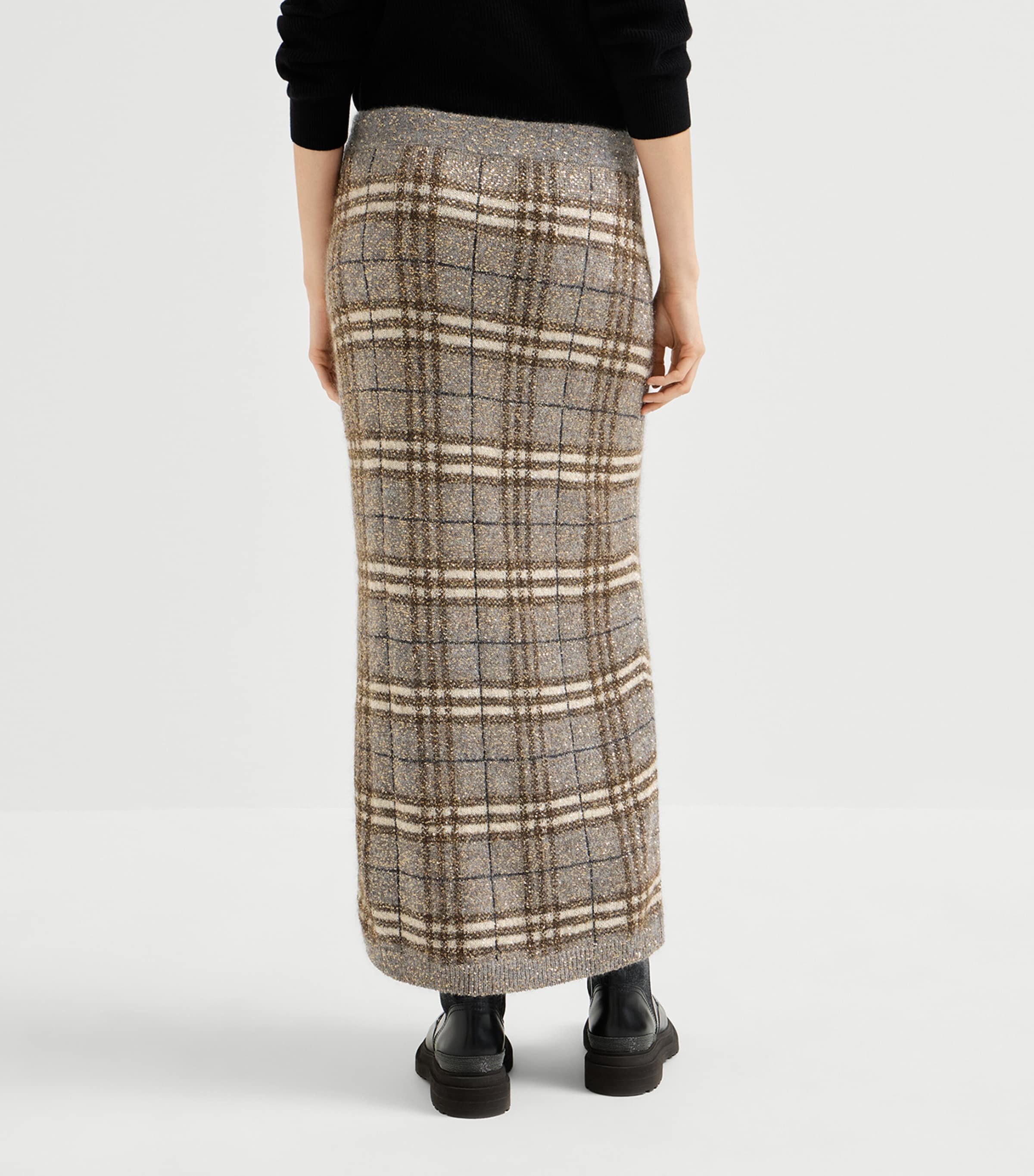 Brunello Cucinelli Womens Check Sparkling Skirt Grey+brown Image 3