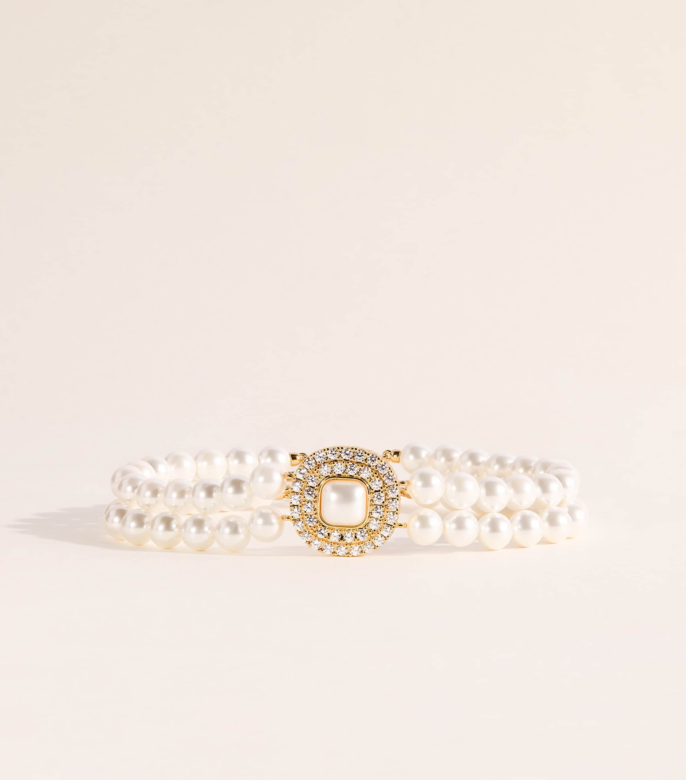 Self-portrait Crystal And Faux Pearl Choker In Gold