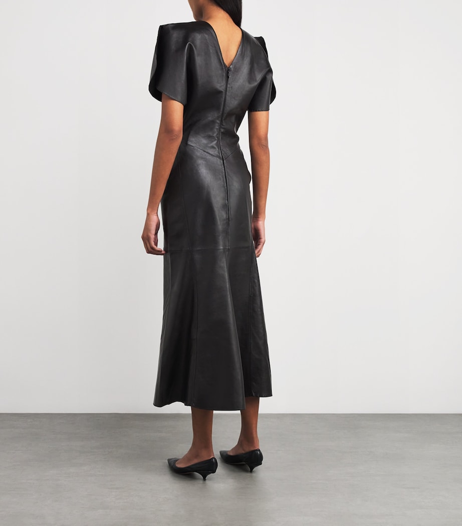 Leather Gathered Waist Midi Dress 1 BLACK Image 3