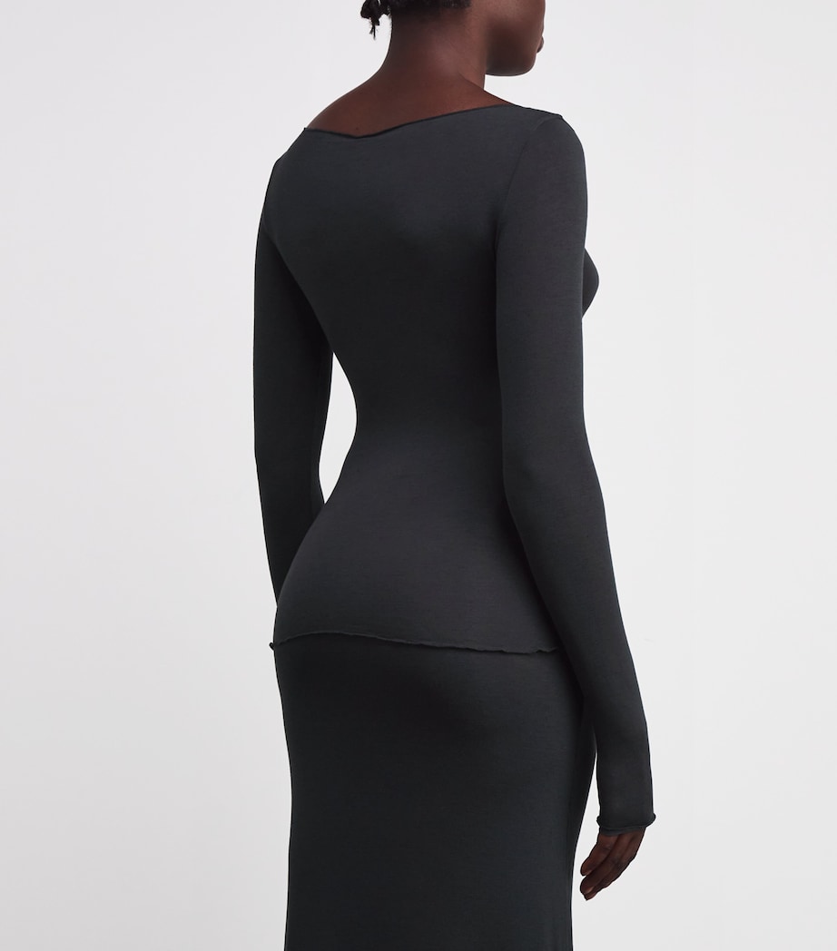 Sheer Modal Boat-Neck T-Shirt ONYX Image 4