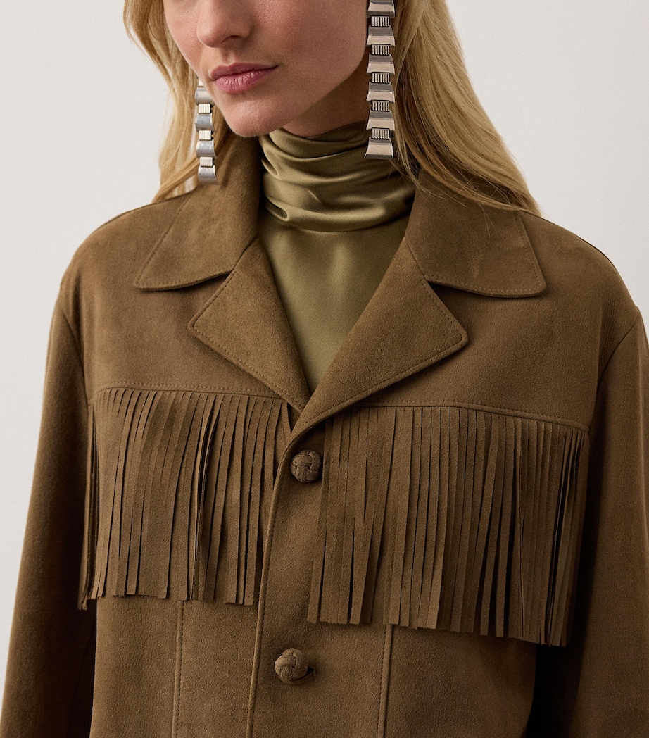 Ralph Lauren Collection Womens Suede Fringe Perce Jacket Portobello Image 4