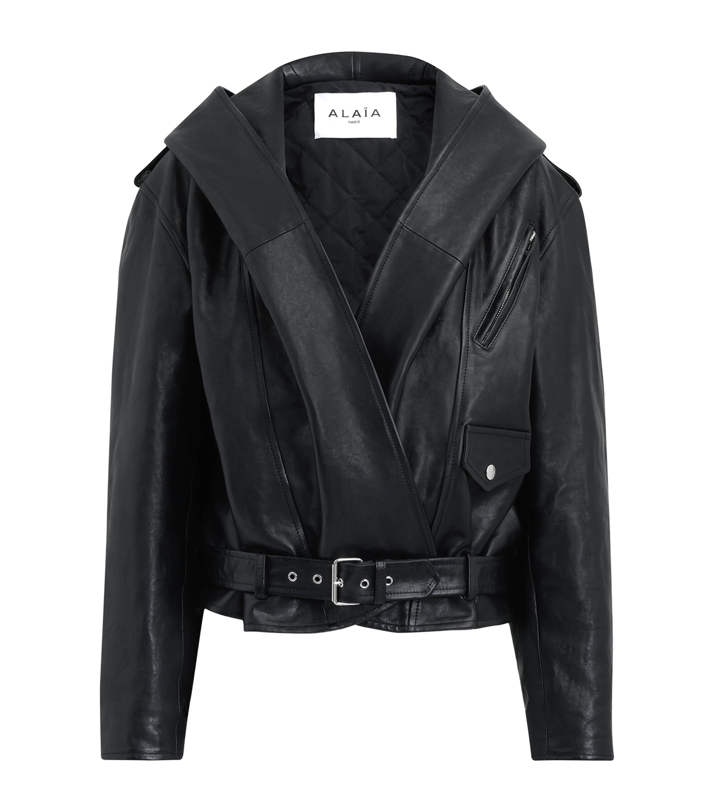 ALAIA ライダース ジャケット Alaïa Black Leather Hooded Biker Jacket | Harrods US