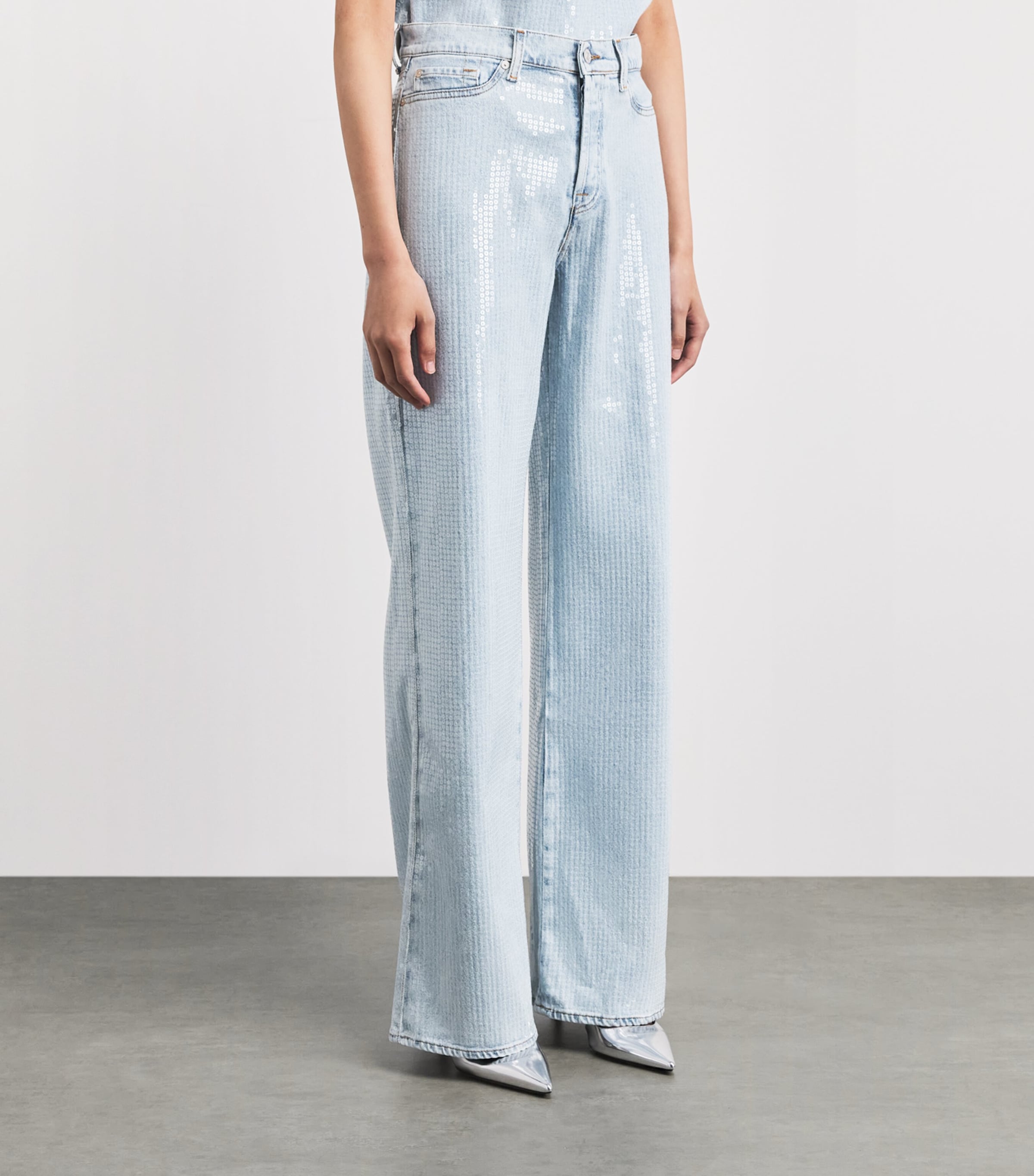 7 For All Mankind Womens Sequinned Lotta Wide-Leg Jeans Shimmer Image 4