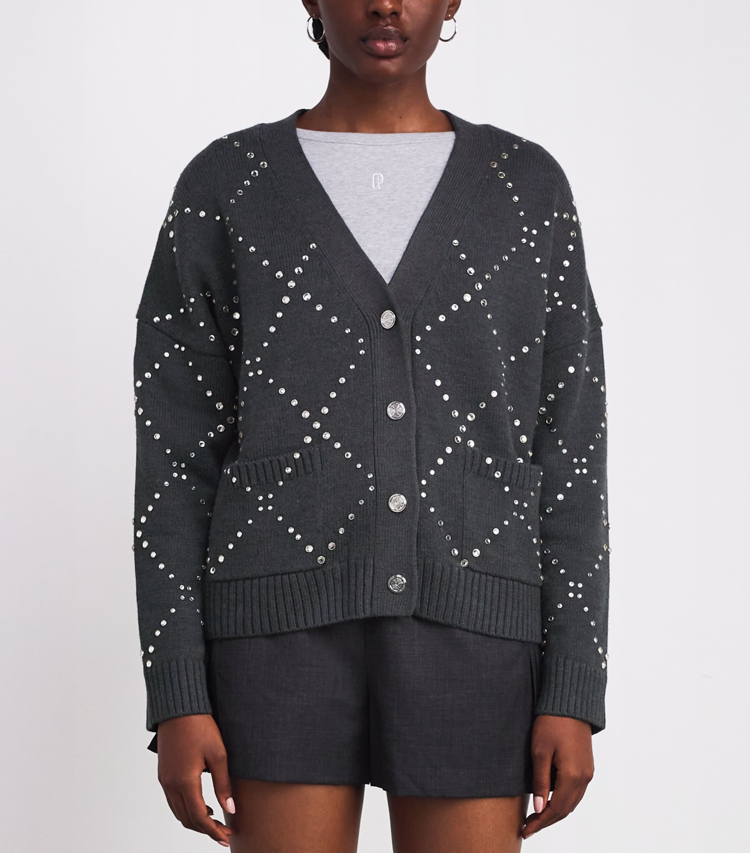 Studded Cardigan GREY Image 3