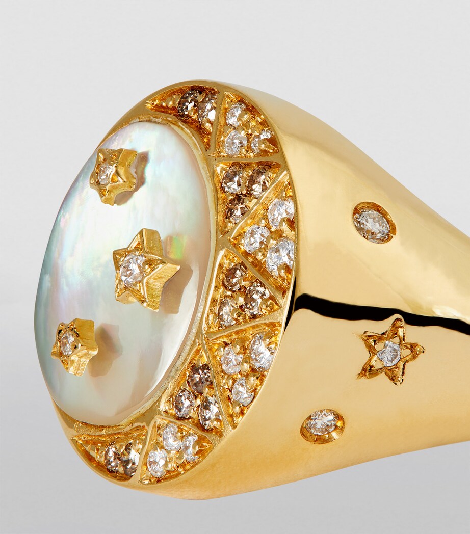 Yellow Gold, Diamond and Mother-of-Pearl Cosmic Love Ring WHITE Image 6