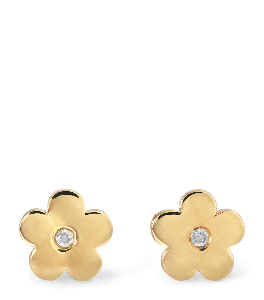 Yellow Gold and Diamond Flower Stud Earrings YELLOW GOLD Image 1