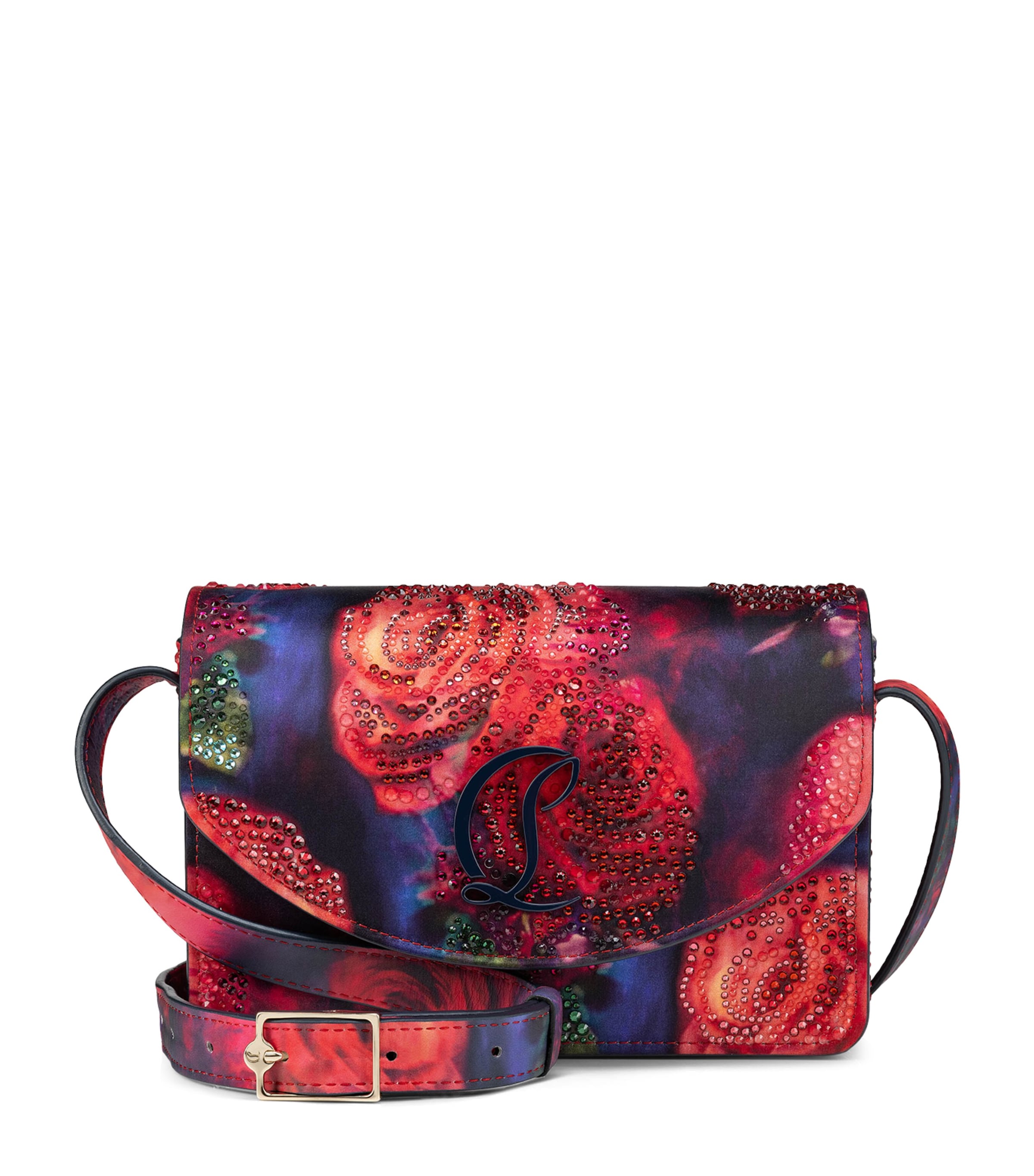 Shop Christian Louboutin Loubi54 Embellished Floral Cross-body Bag In Red