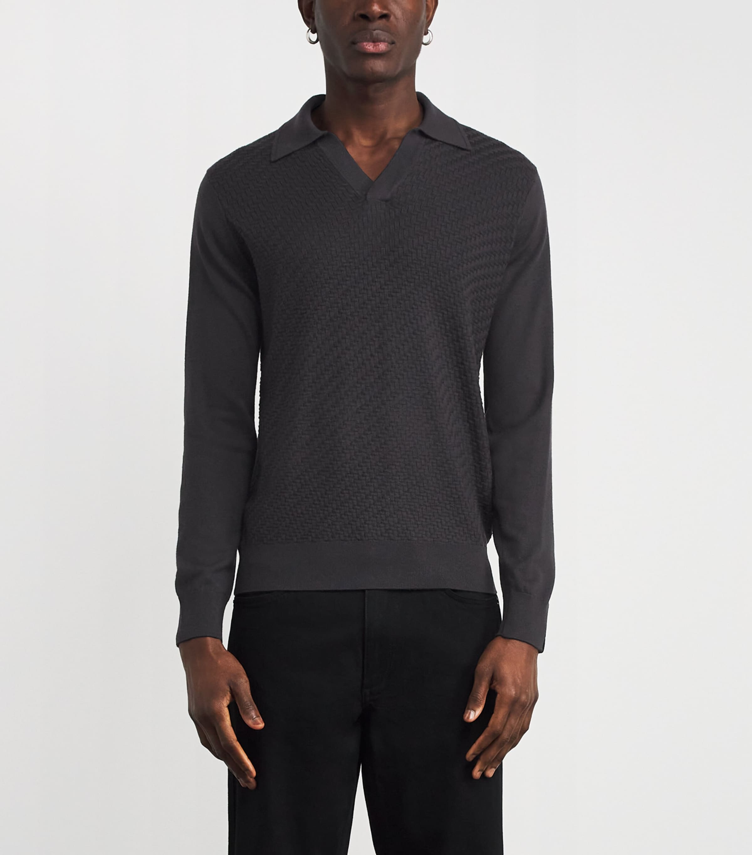 Wool Johnny Collar Polo Shirt WSHBK Image 3