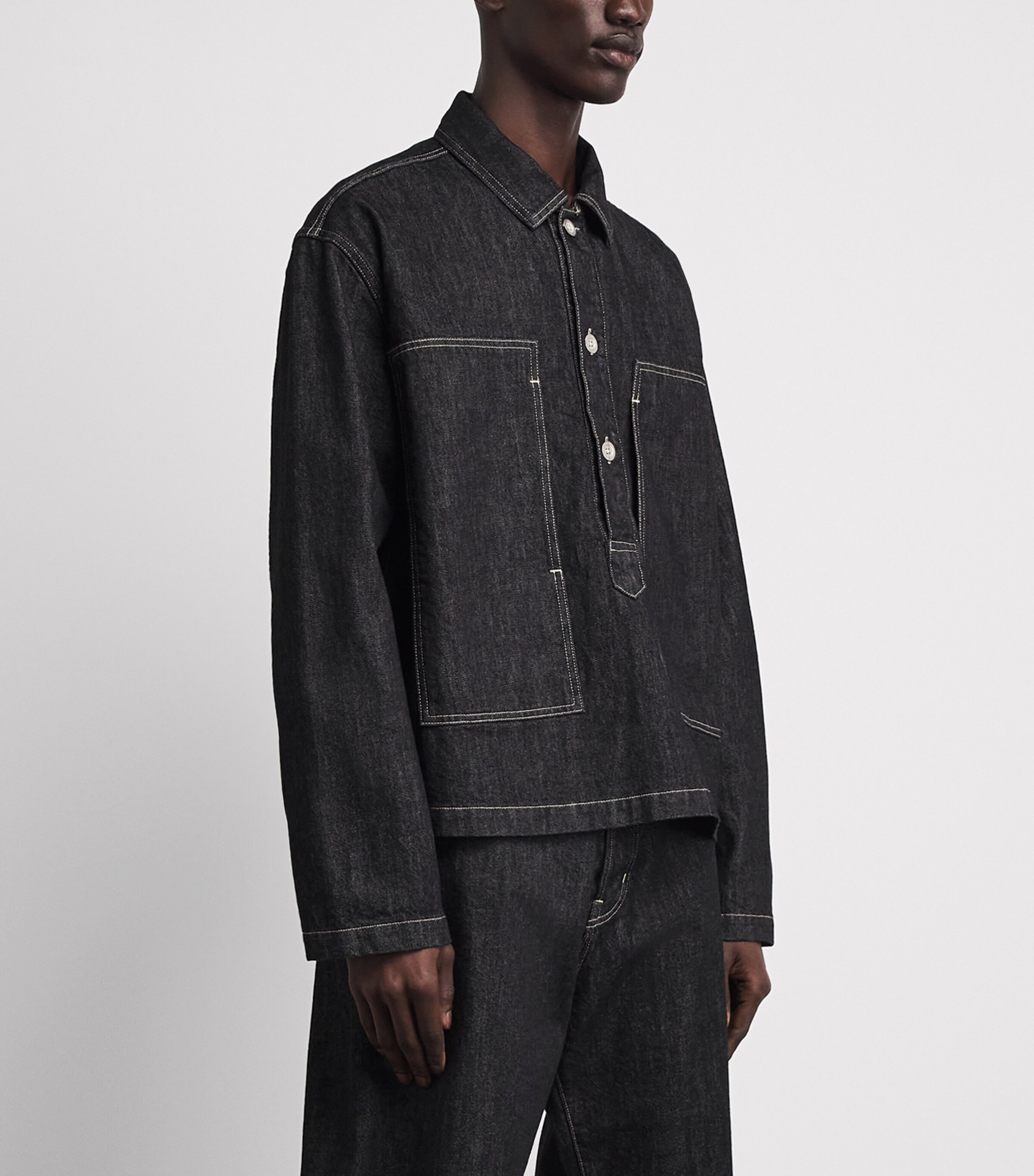 Studio Nicholson Mens Denim Pullover Shirt Black / White Weft Image 4