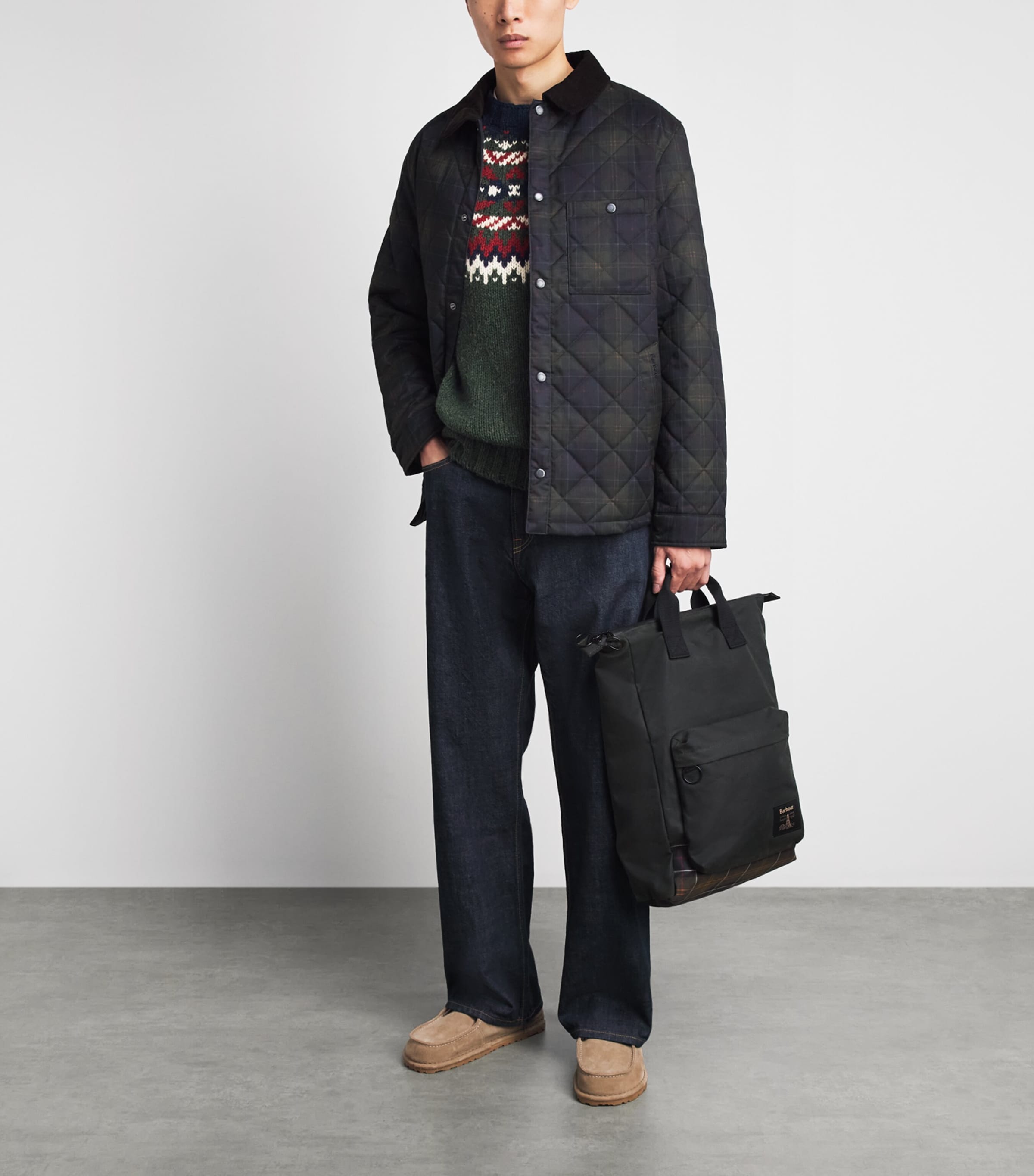 Barbour Mens Wool Scottish-Made Fair Isle Sweater Green Image 2
