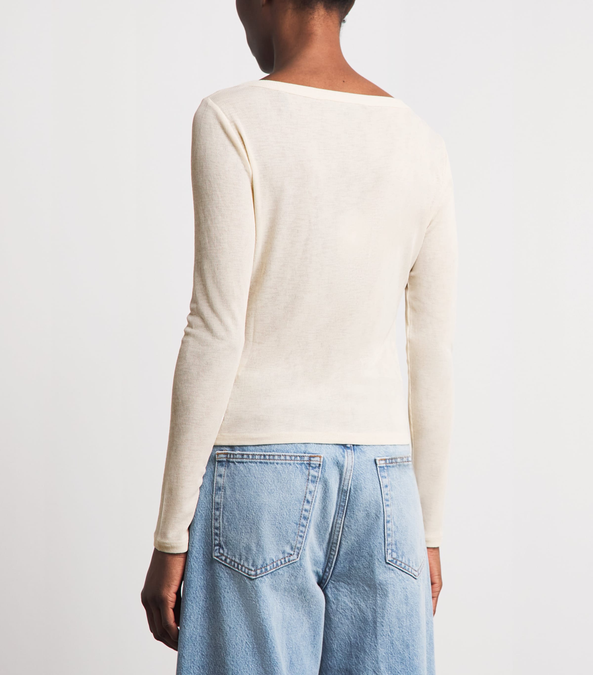 Veronica Beard Womens Rib-Knit Hyland Button-Up T-Shirt Ecru Image 5