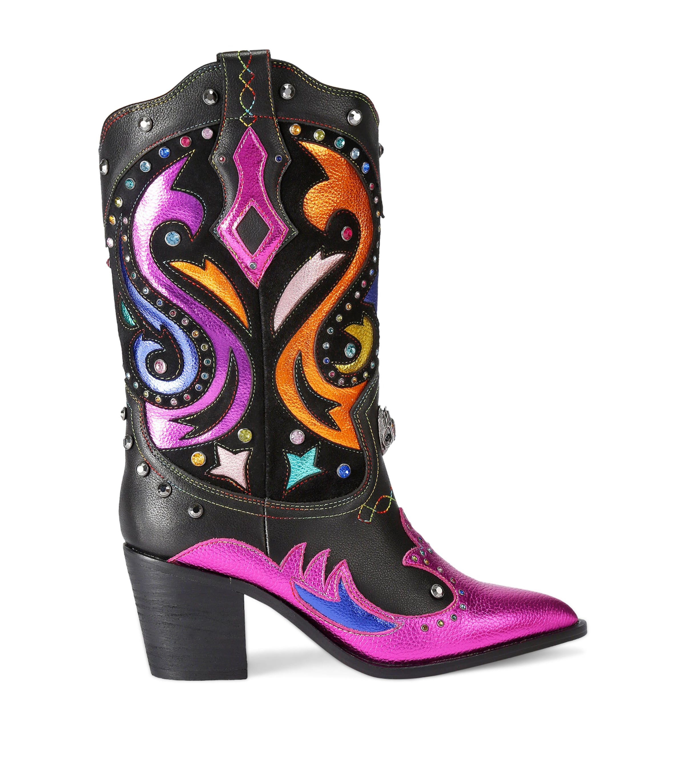 Leather Kensington Cowboy Boots BLACK/COMB Image 1