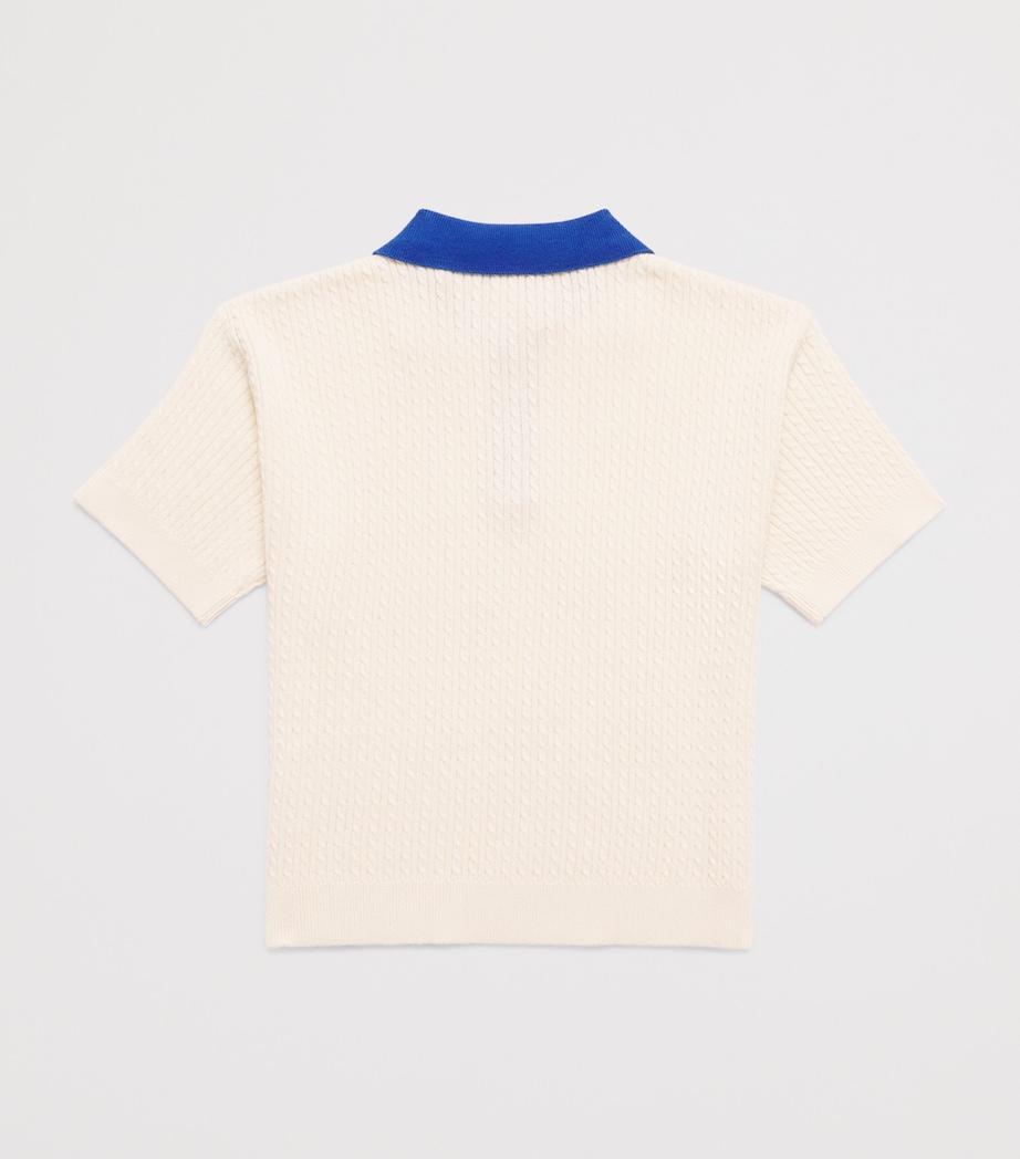 Mini Rodini Organic Cotton Cable-Knit Polo Shirt (3-11 Years) White Image 2