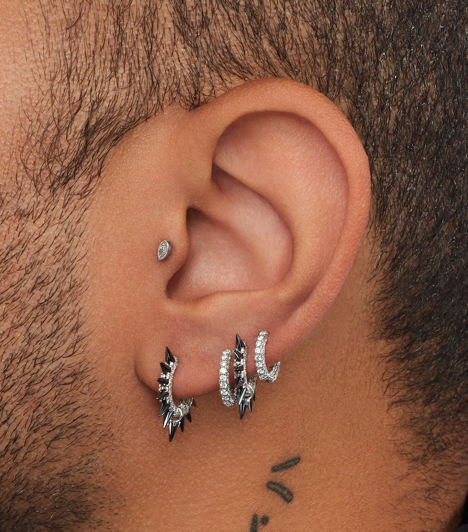 Yellow Gold Black Moissanite Mohawk and Diamond Pavé Hoop Earring (6.5mm) YELLOW GOLD Image 3