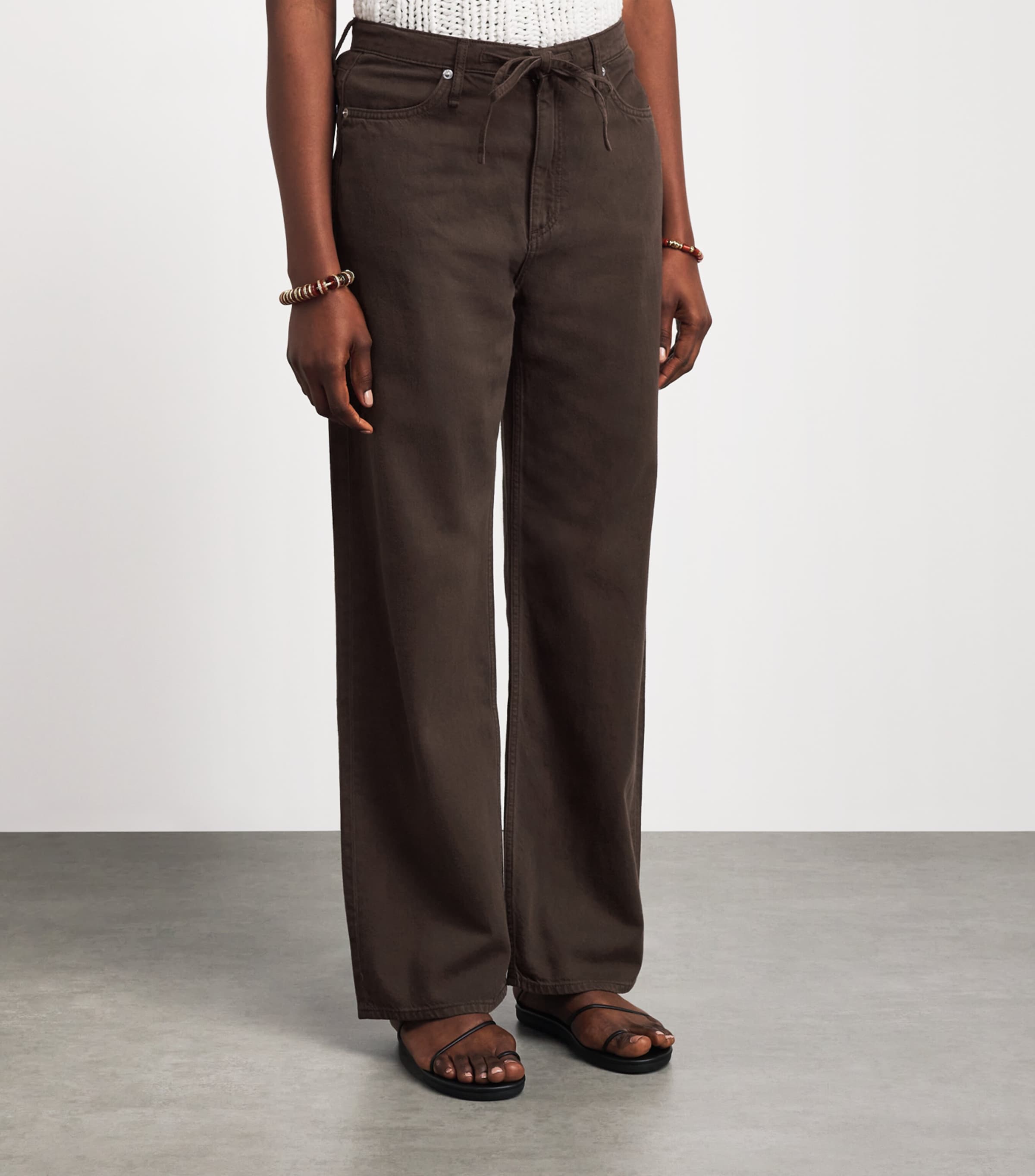 Rag & Bone Womens Drawstring Phoebe Wide-Leg Jeans Dkbrownstn Image 4