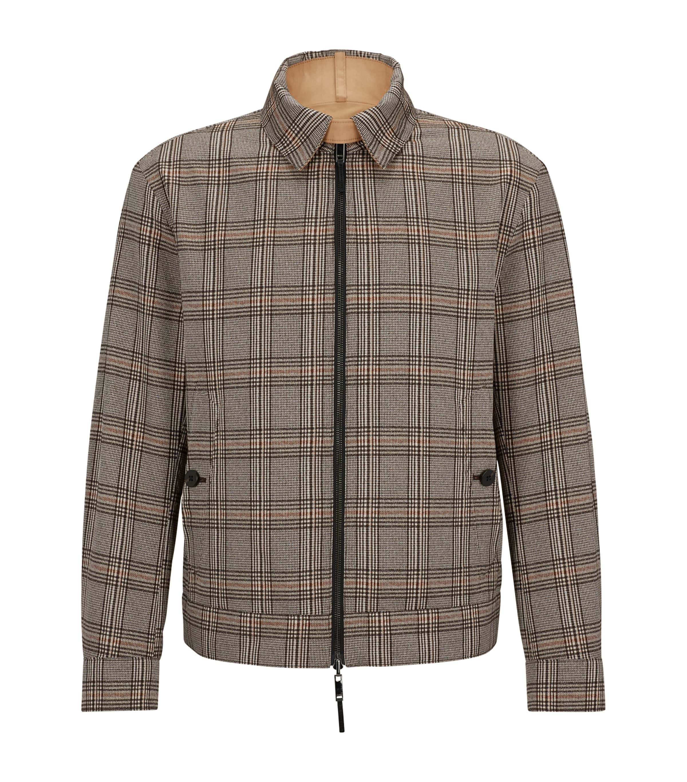 Hugo Boss Reversible Water-repellent Check Jacket In Beige