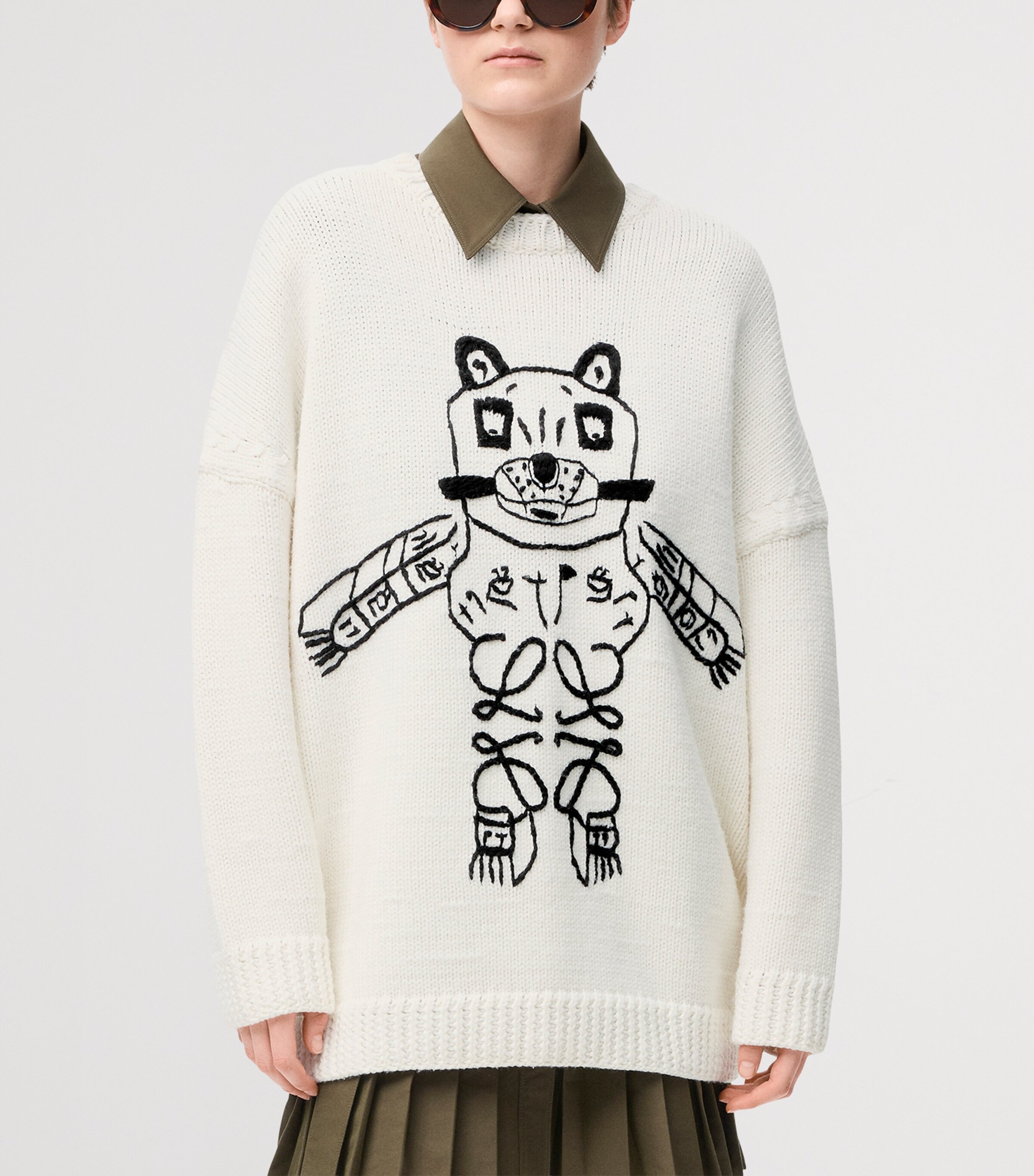 LOEWE Mens x Louis Wain Wool Lucky Cat Sweater White/black Image 6