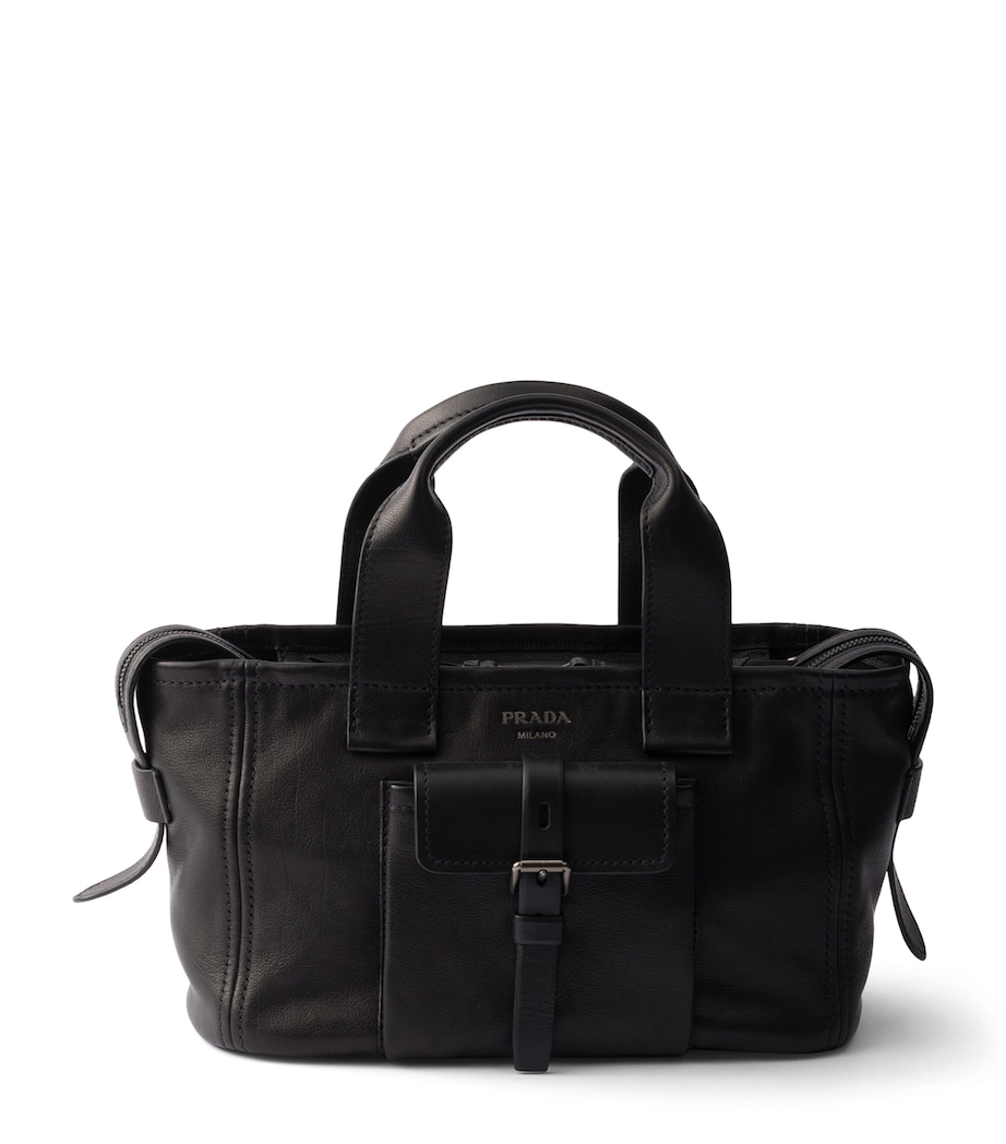 Prada Medium Leather Route Tote Bag Black Image 1