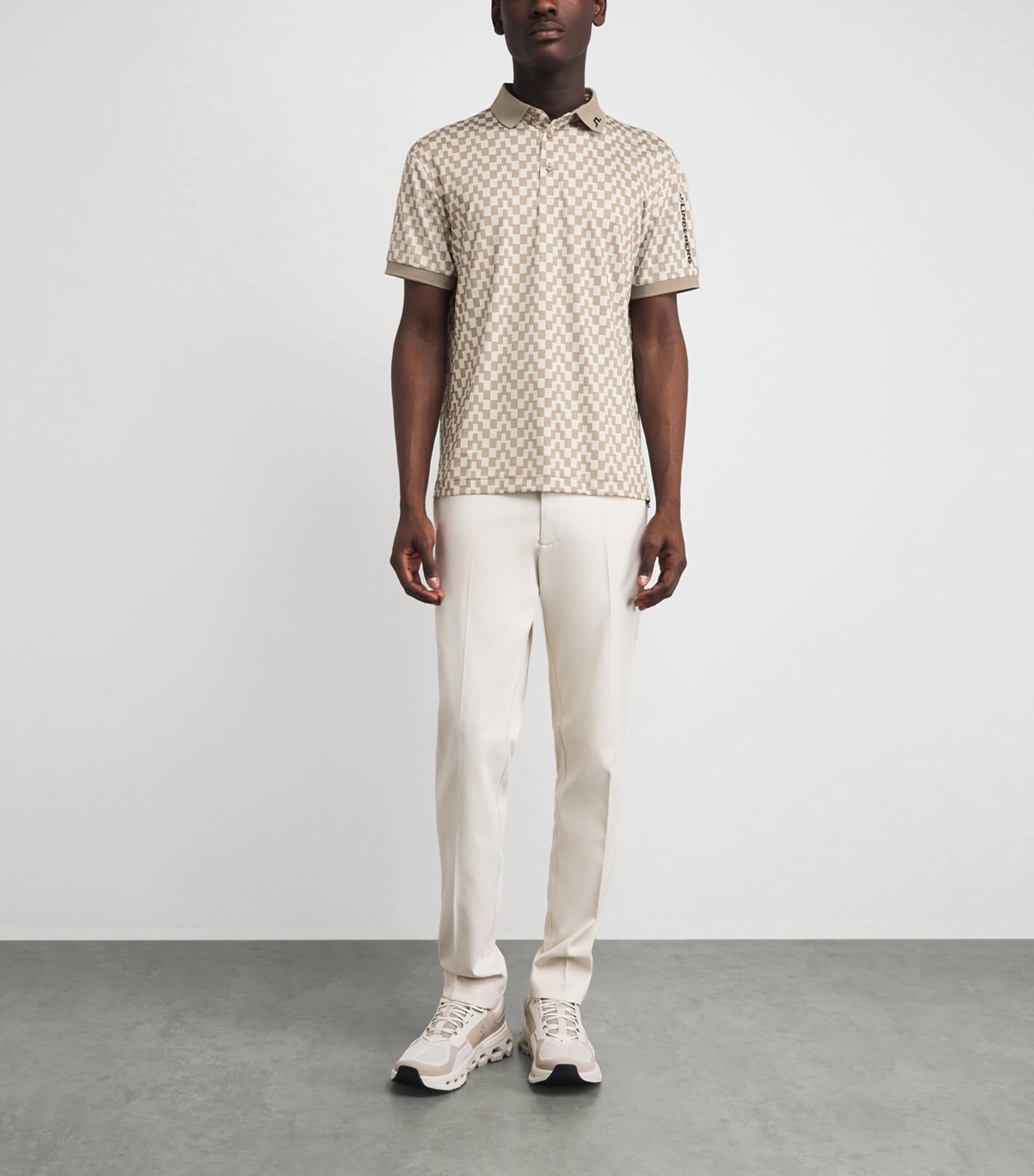 J Lindeberg Mens Tour Tech Print Polo Shirt Bridge Stack Image 2