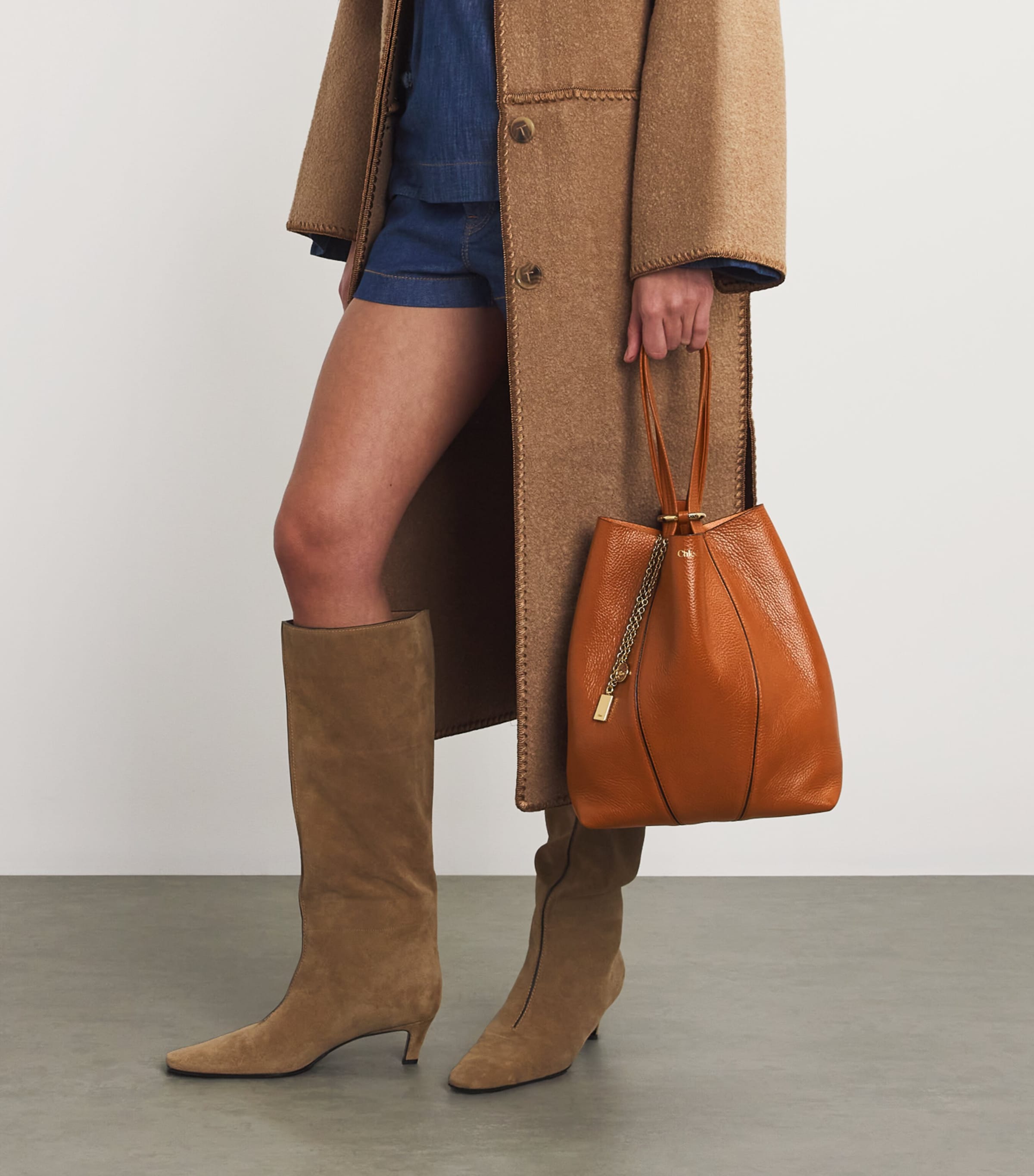 Medium Calfskin Spin Tote Bag CLAY BROWN Image 5