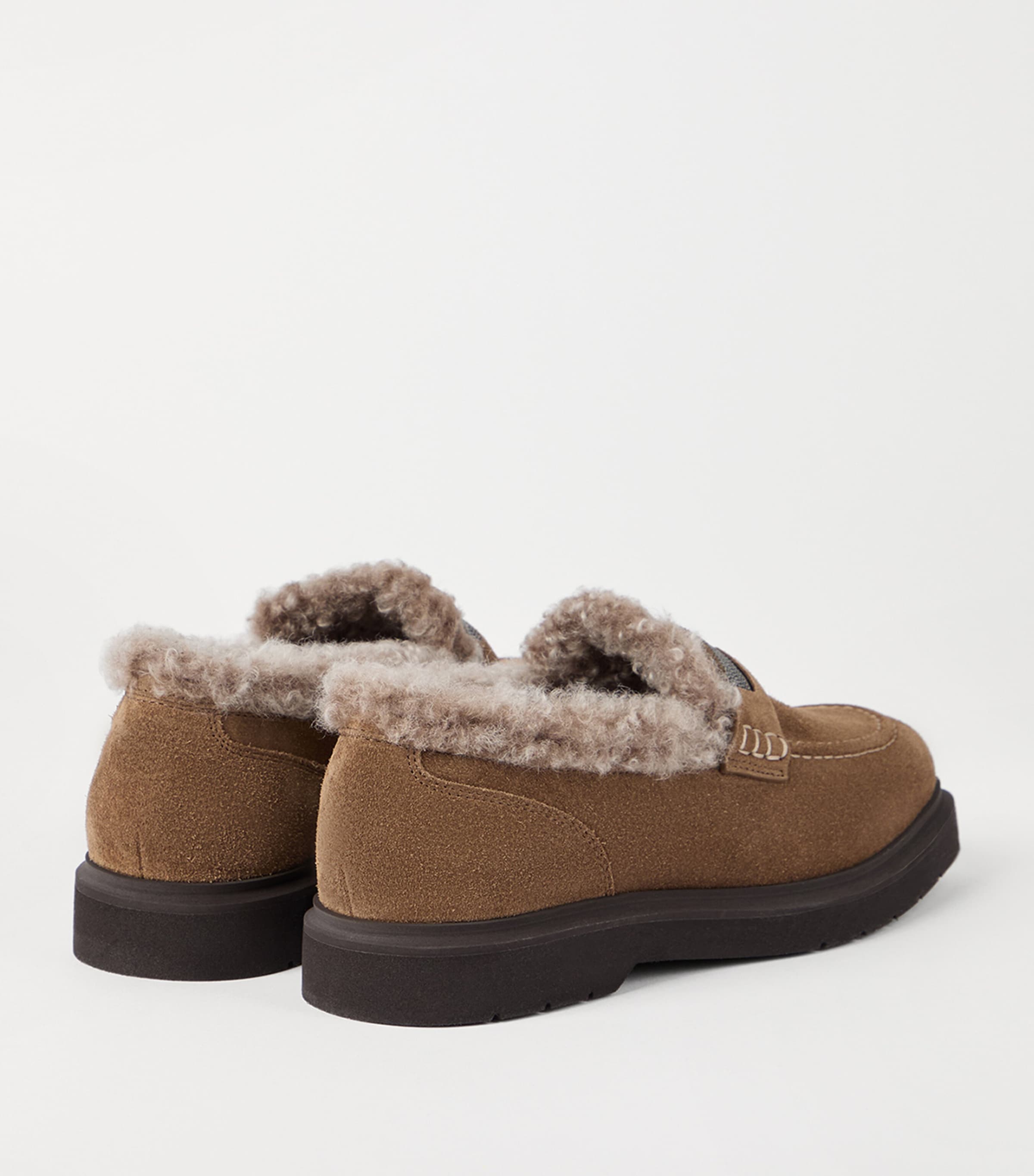 Suede Shearling-Lined Penny Loafers C7495 Image 4