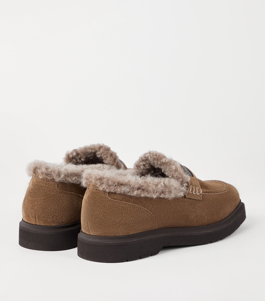 Suede Shearling-Lined Penny Loafers C7495 Image 4
