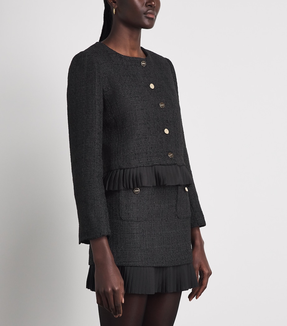 Sandro Paris Womens Tweed Ruffle-Trim Jacket Black Image 4