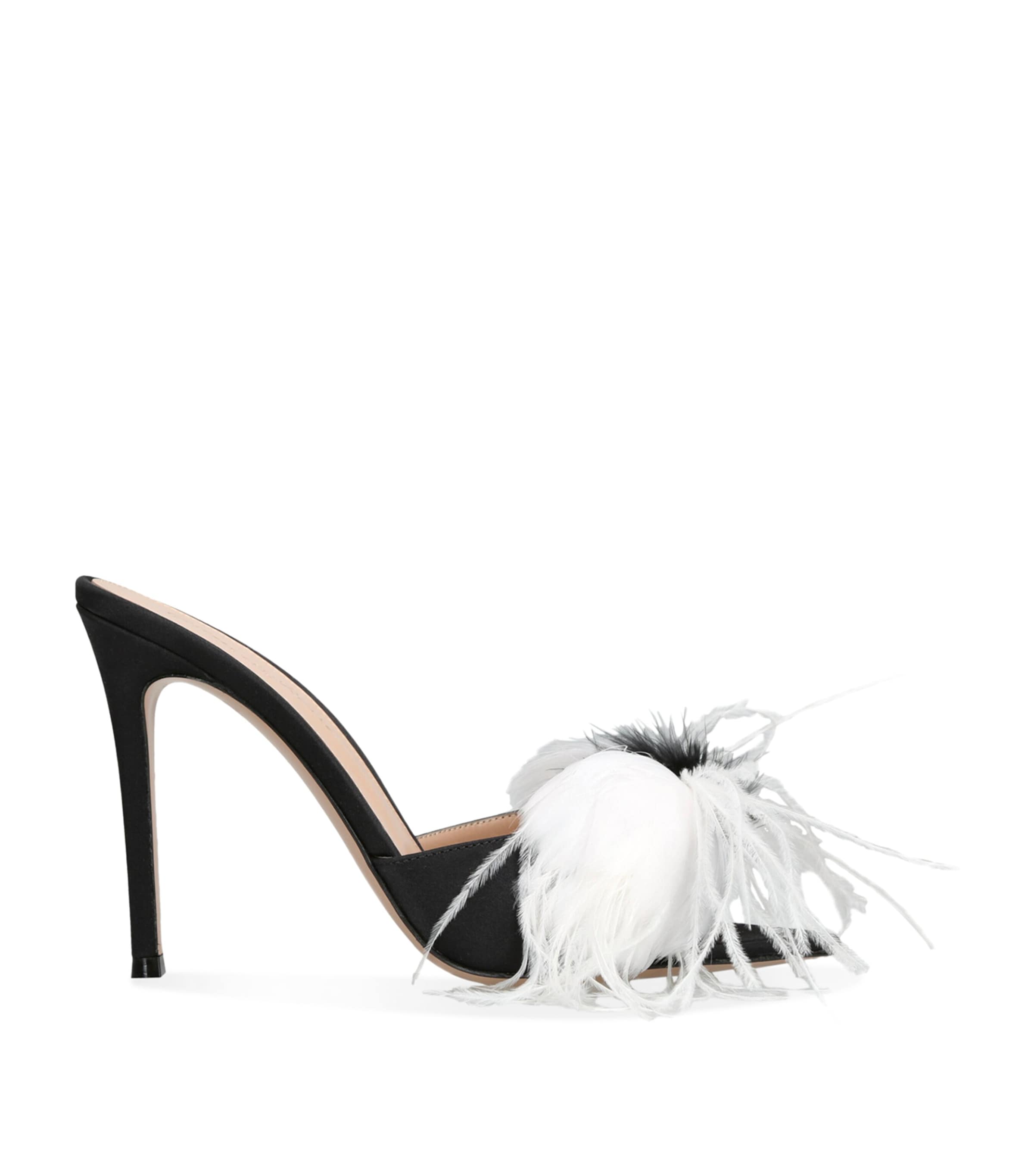 Gianvito Rossi Black Feather-Trim Aretha Mules 85 Harrods UK